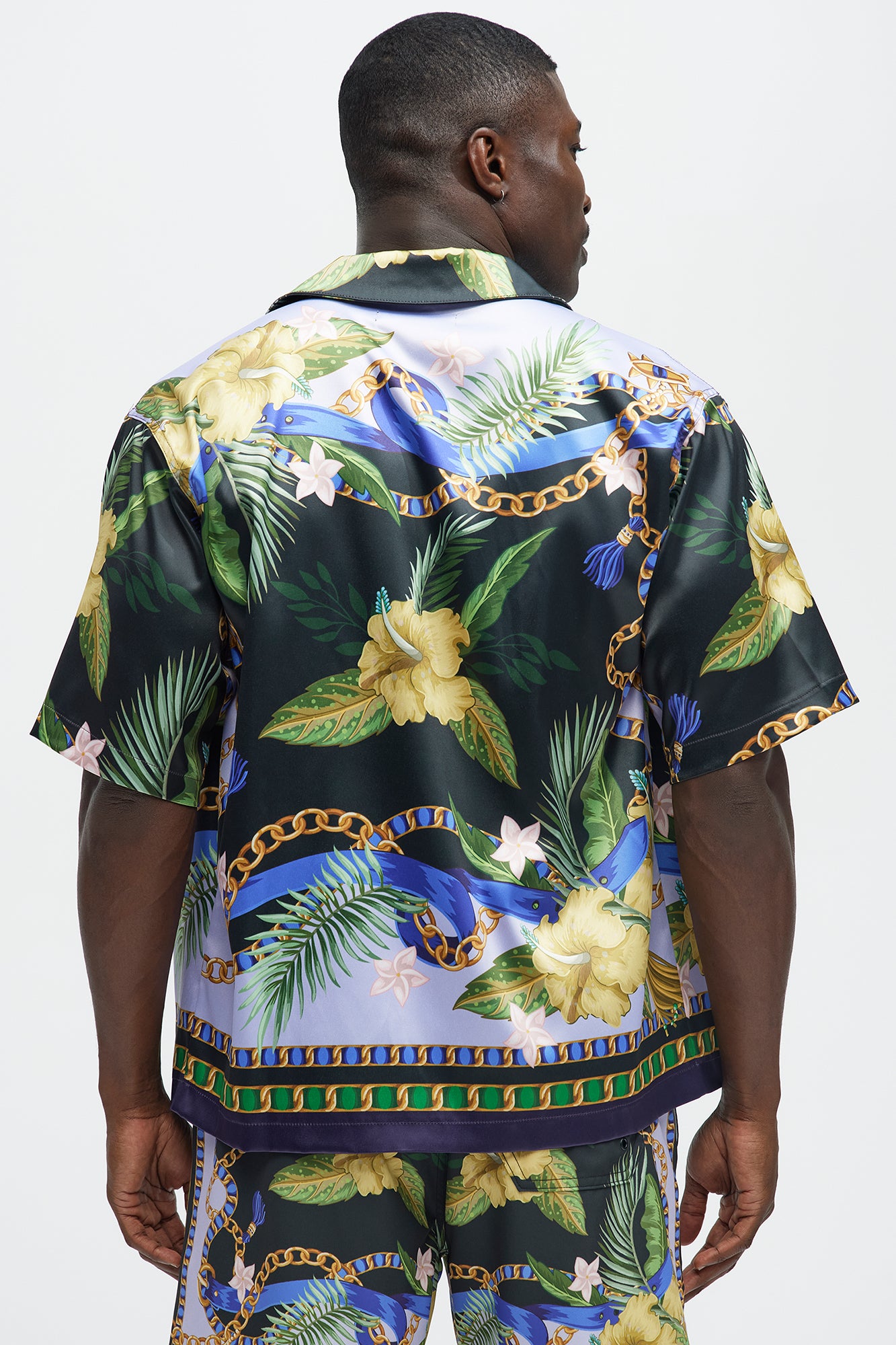 Baroque Floral Cuban Collar Button Up Shirt - Multi Color - Image 3