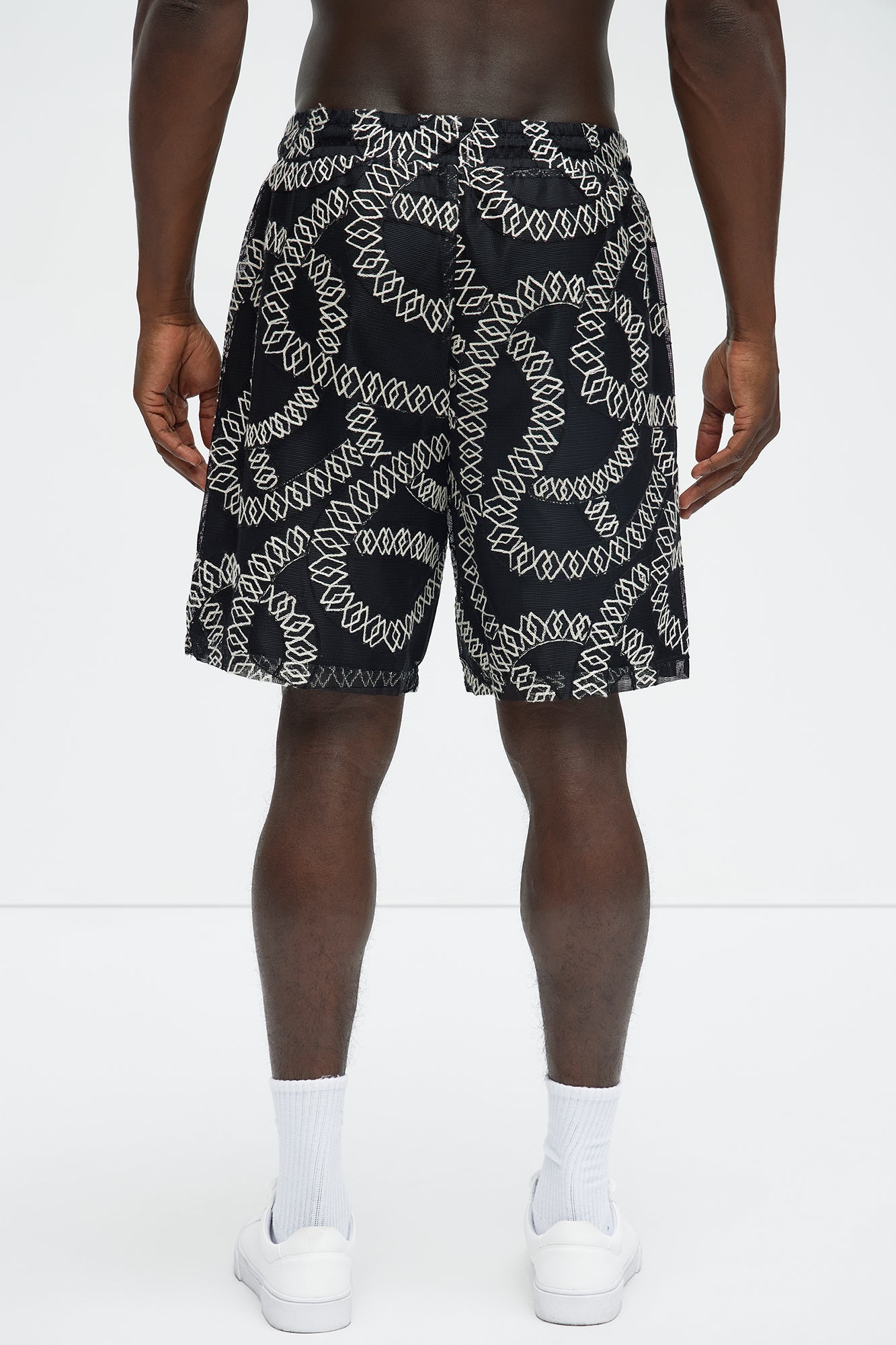 Embroidered Netting Relaxed Shorts - Black - Image 4