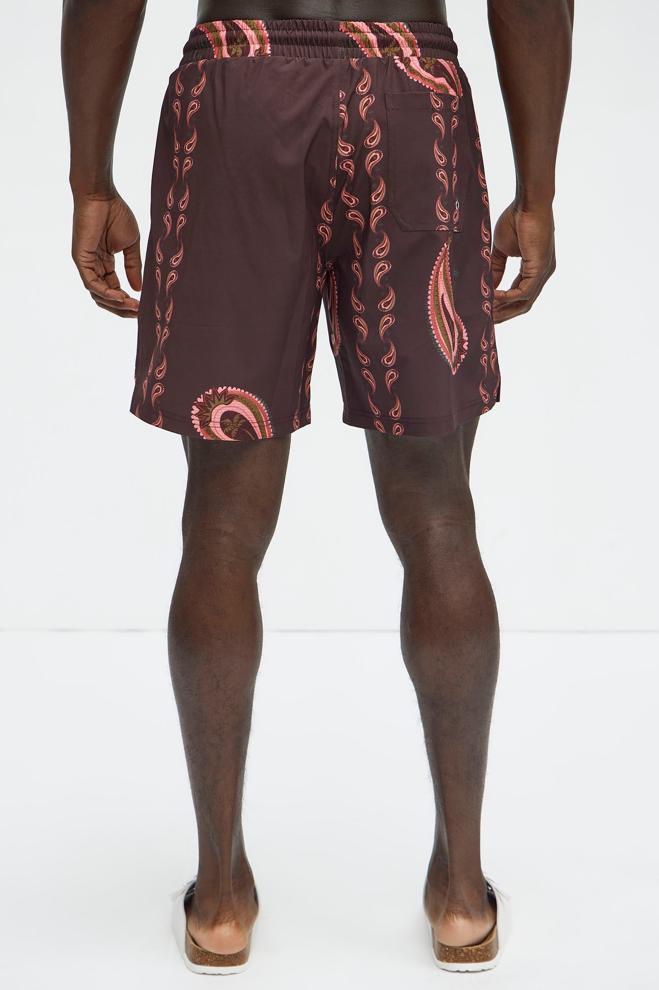 Palm Paisley Print Swim Classic Trunk - Burgundy - Image 4
