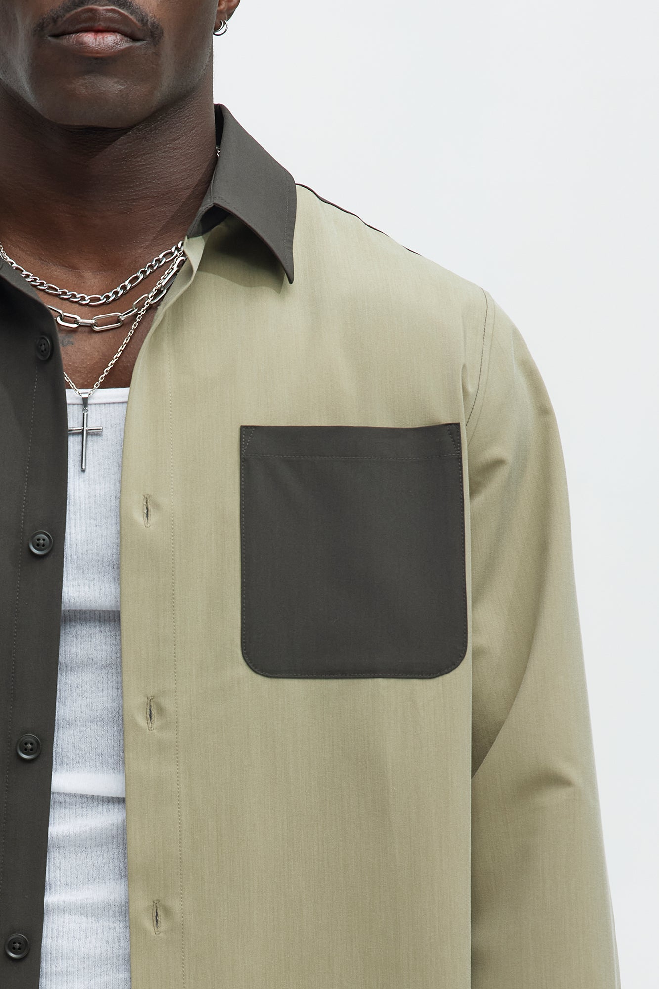 Colorblock Long Sleeve Shirt - Olive/combo - Image 3