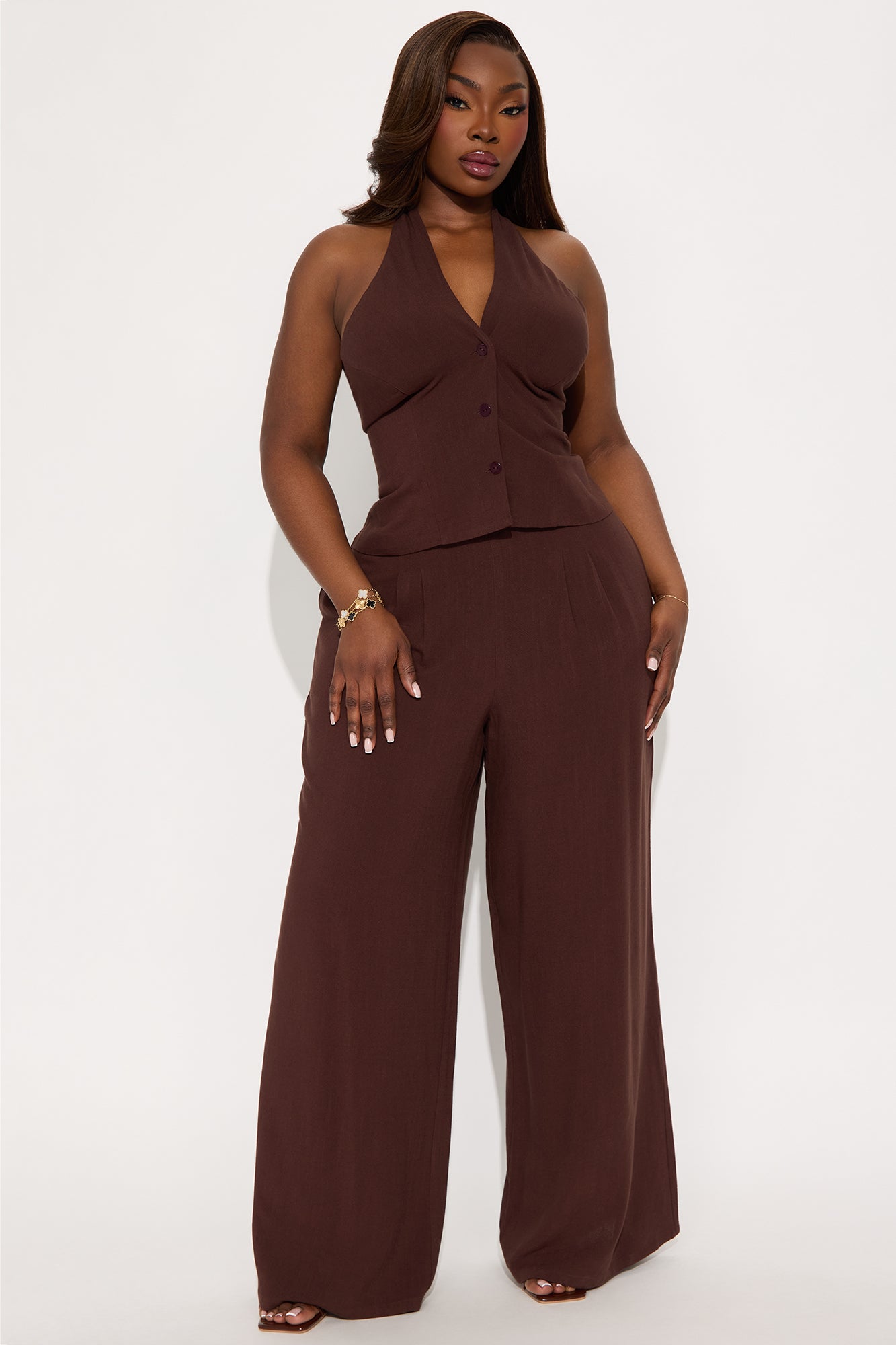Johanna Linen Pant Set - Brown - Image 4