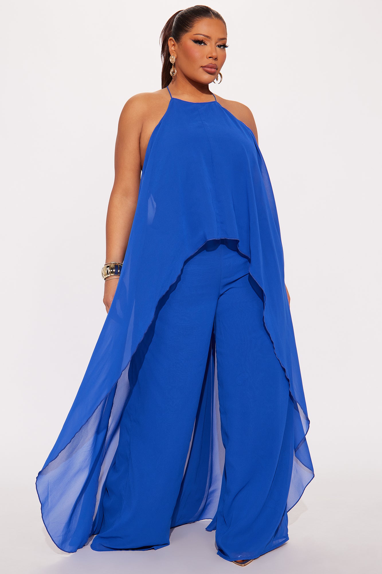Bella Flowy Chiffon Jumpsuit - Blue - Image 4