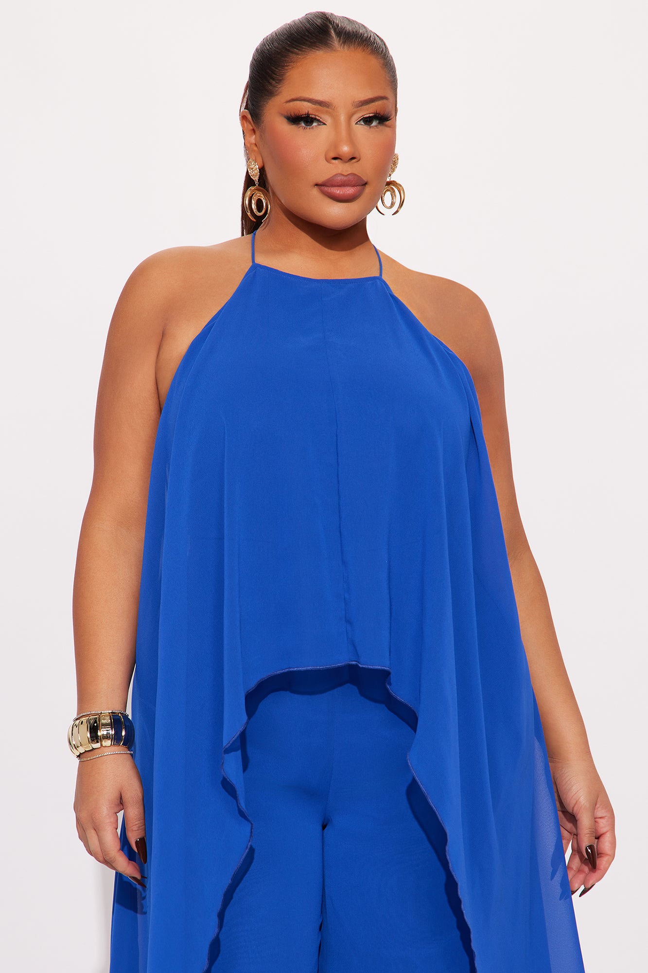 Bella Flowy Chiffon Jumpsuit - Blue - Image 5