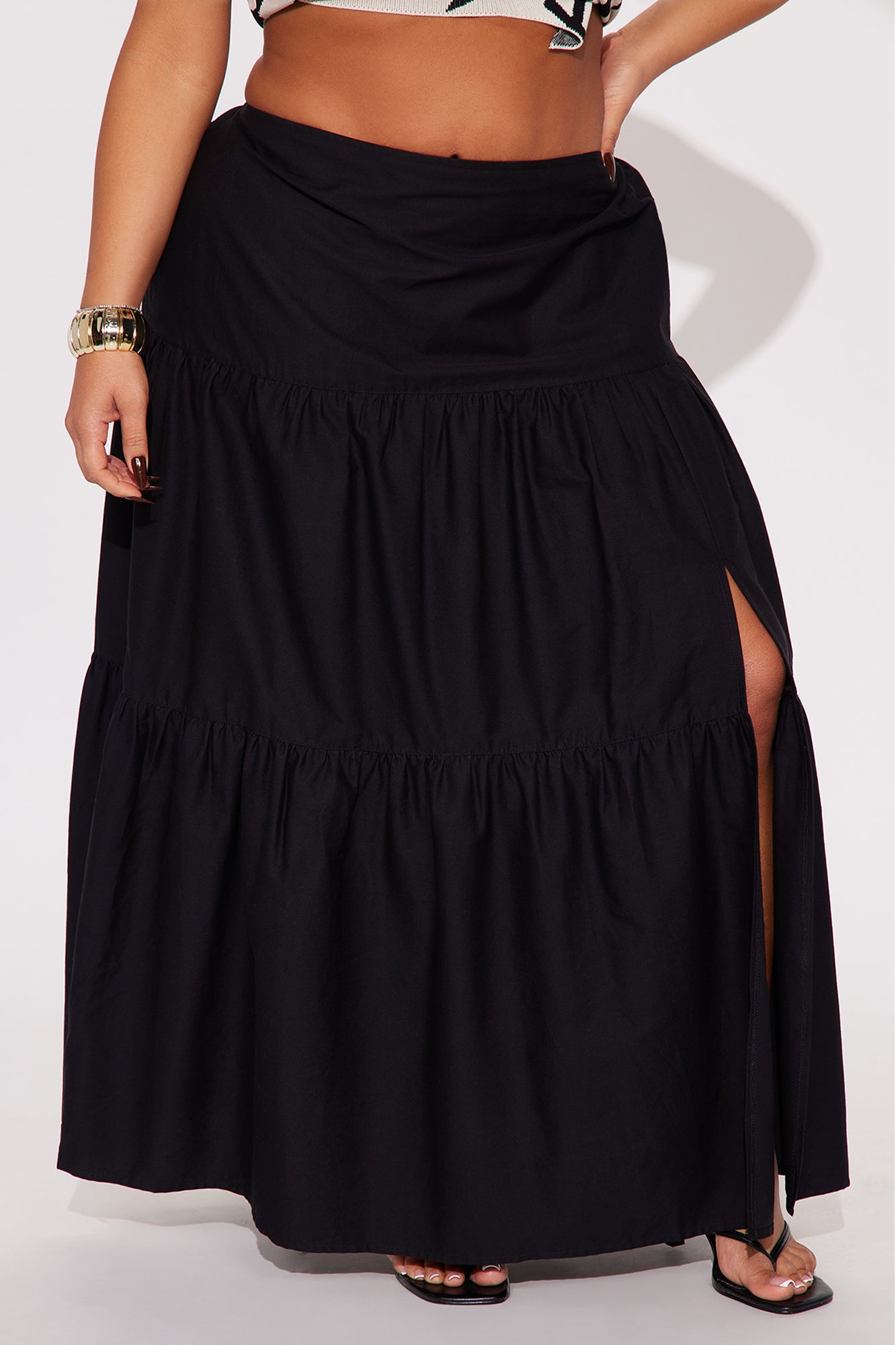 Zoey Poplin Tiered Maxi Skirt - Black - Image 5
