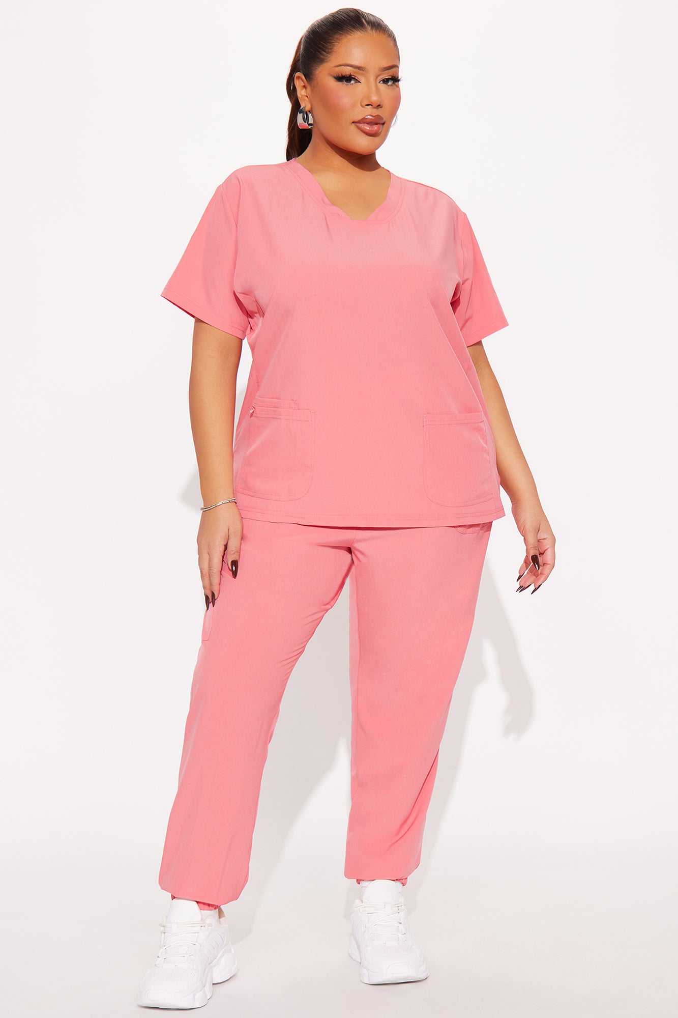 Care For You 4 Way Stretch Scrub Uniform Jogger Set - Coral - Image 4