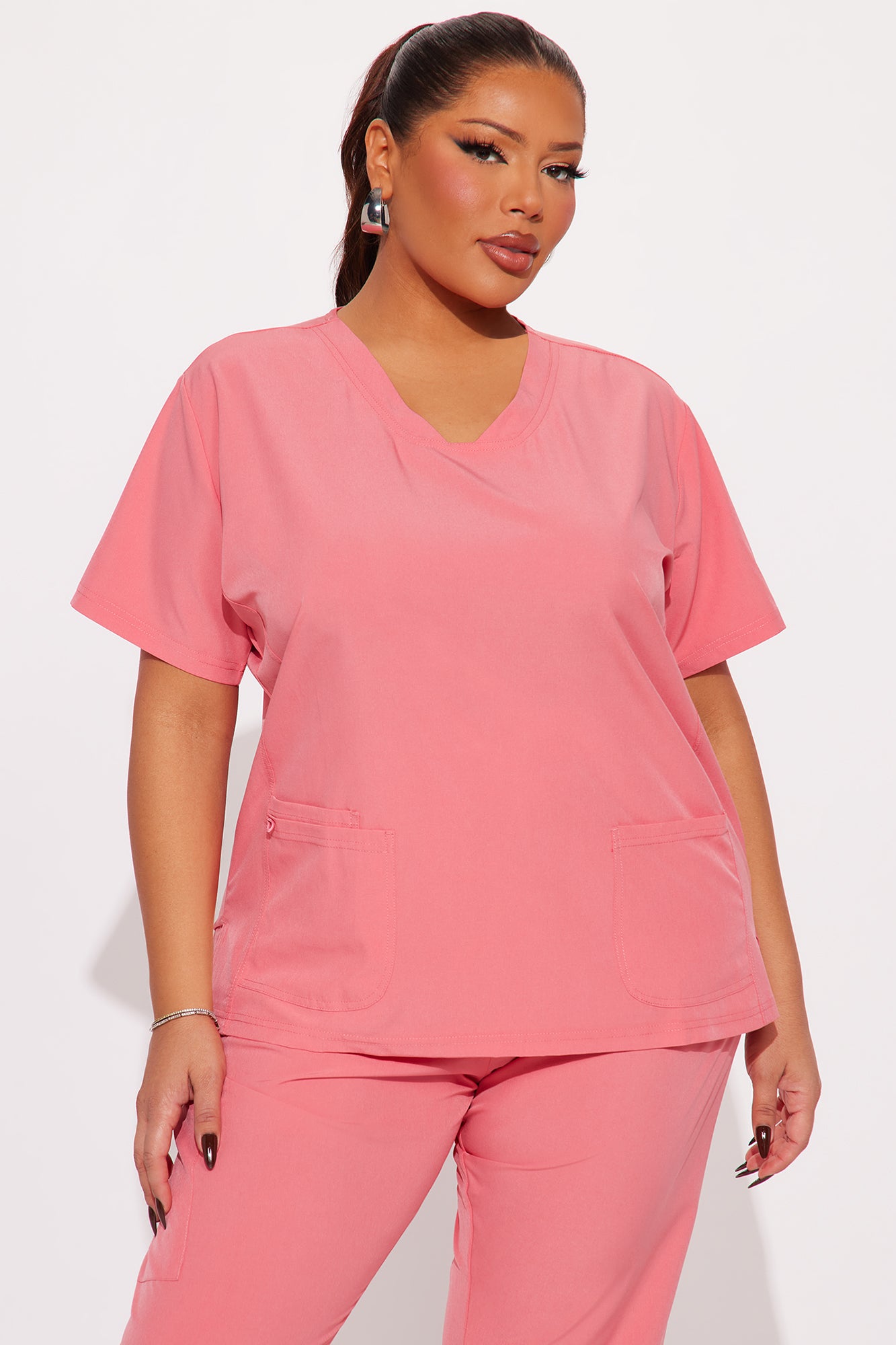 Care For You 4 Way Stretch Scrub Uniform Jogger Set - Coral - Image 5