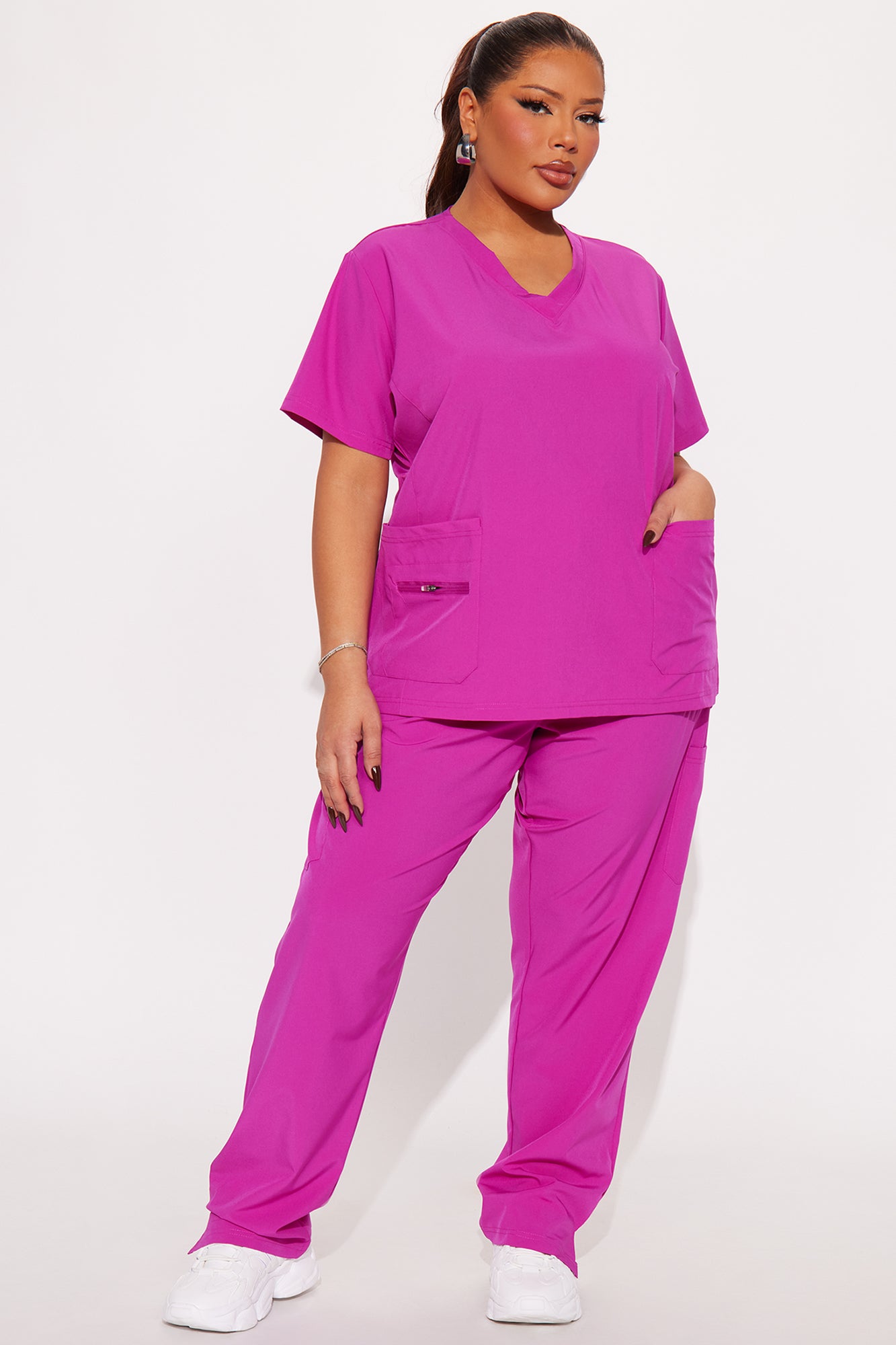 Essential 4 Way Stretch Scrub Uniform Set - Magenta - Image 4