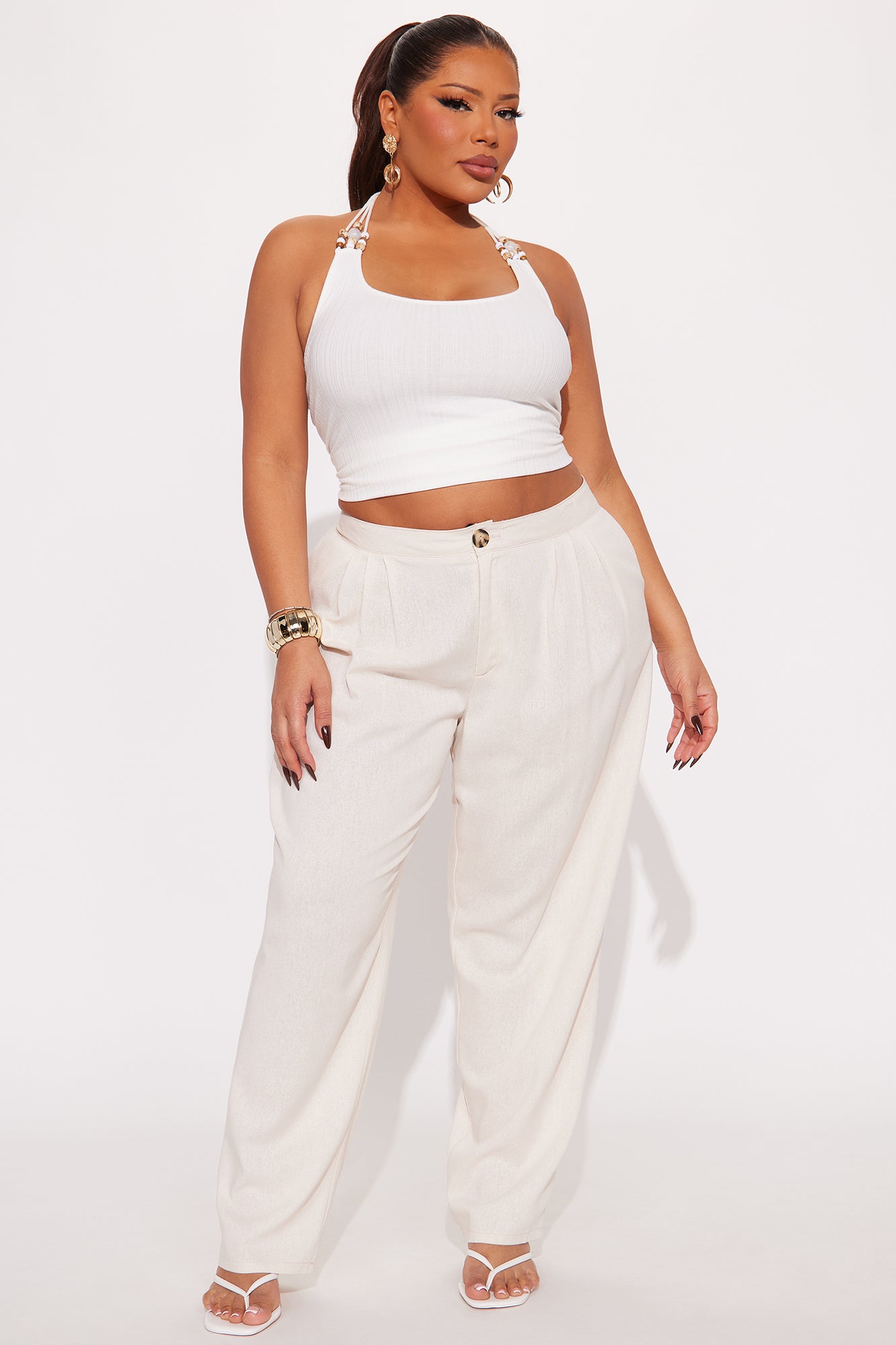 Aliza Wide Leg Linen Trouser - Tan - Image 4