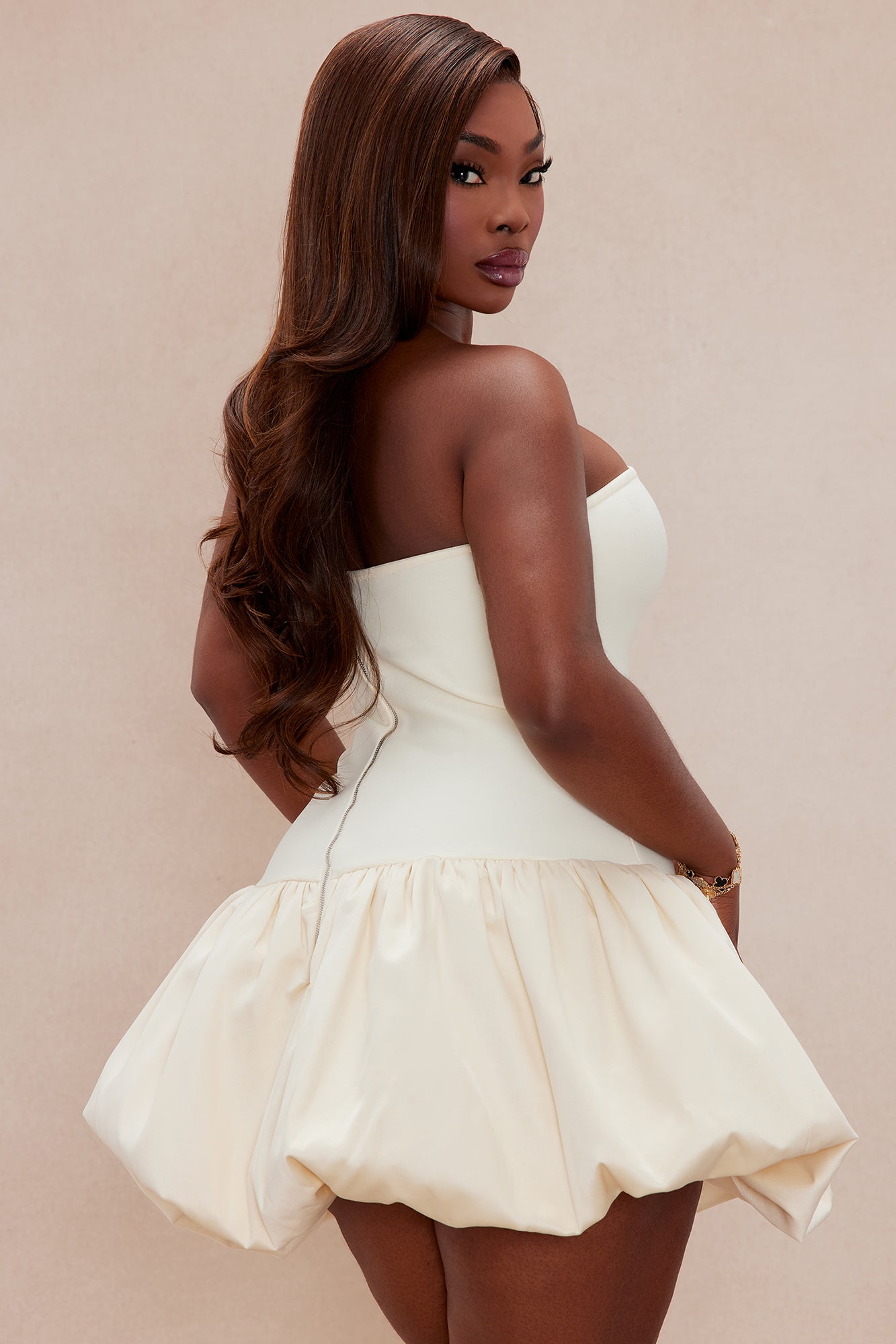 Bridgette Bandage Mini Dress - Cream - Image 8