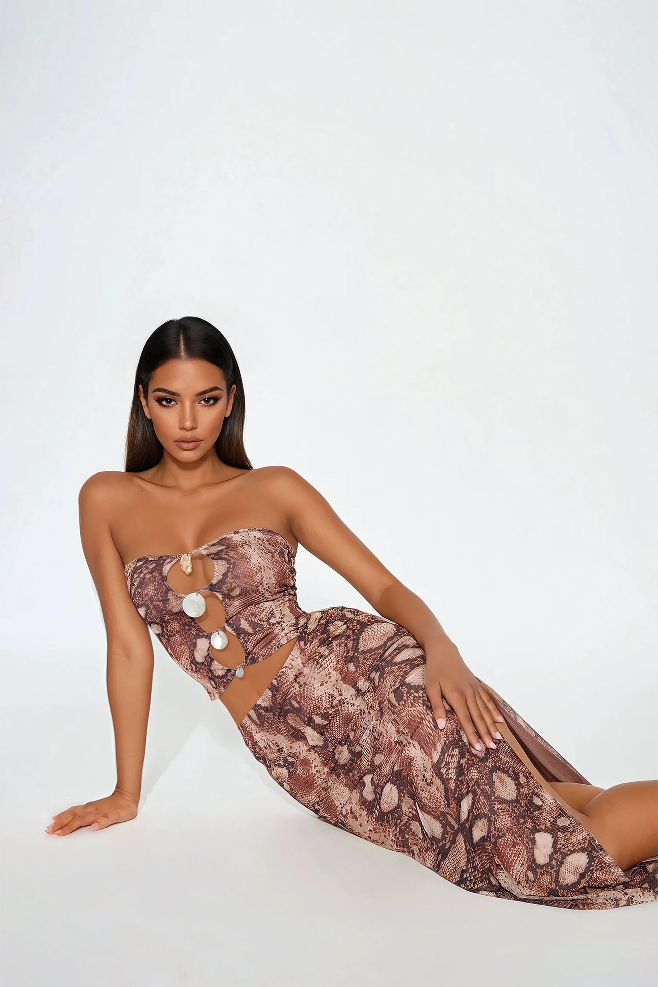 Sahara Snake Print Skirt Set - Rust/combo - Image 3