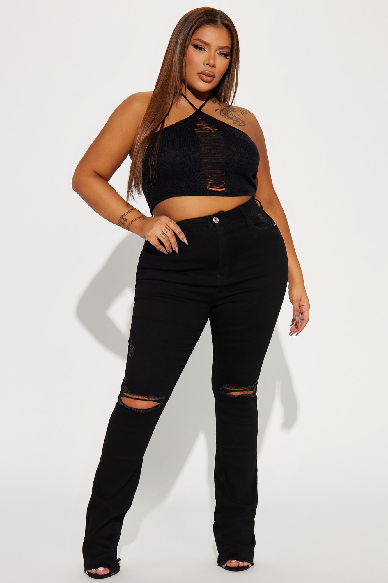 After Dark Ripped High Rise Stretch Bootcut Jeans - Black - Image 4