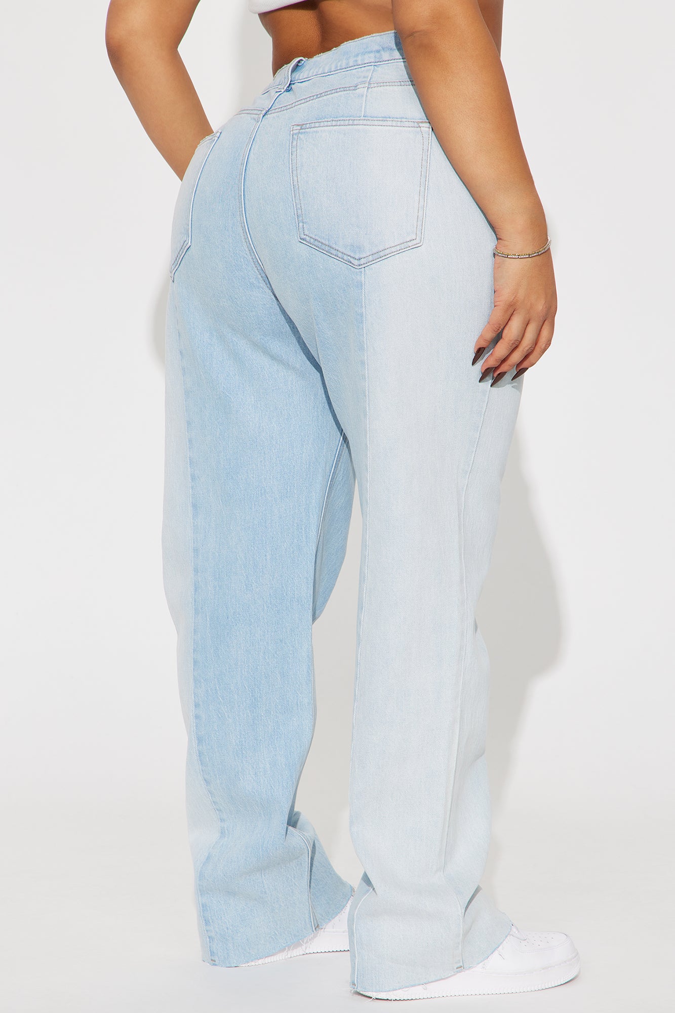 Andi Two Tone Straight Leg Jeans - Light Wash - Image 6