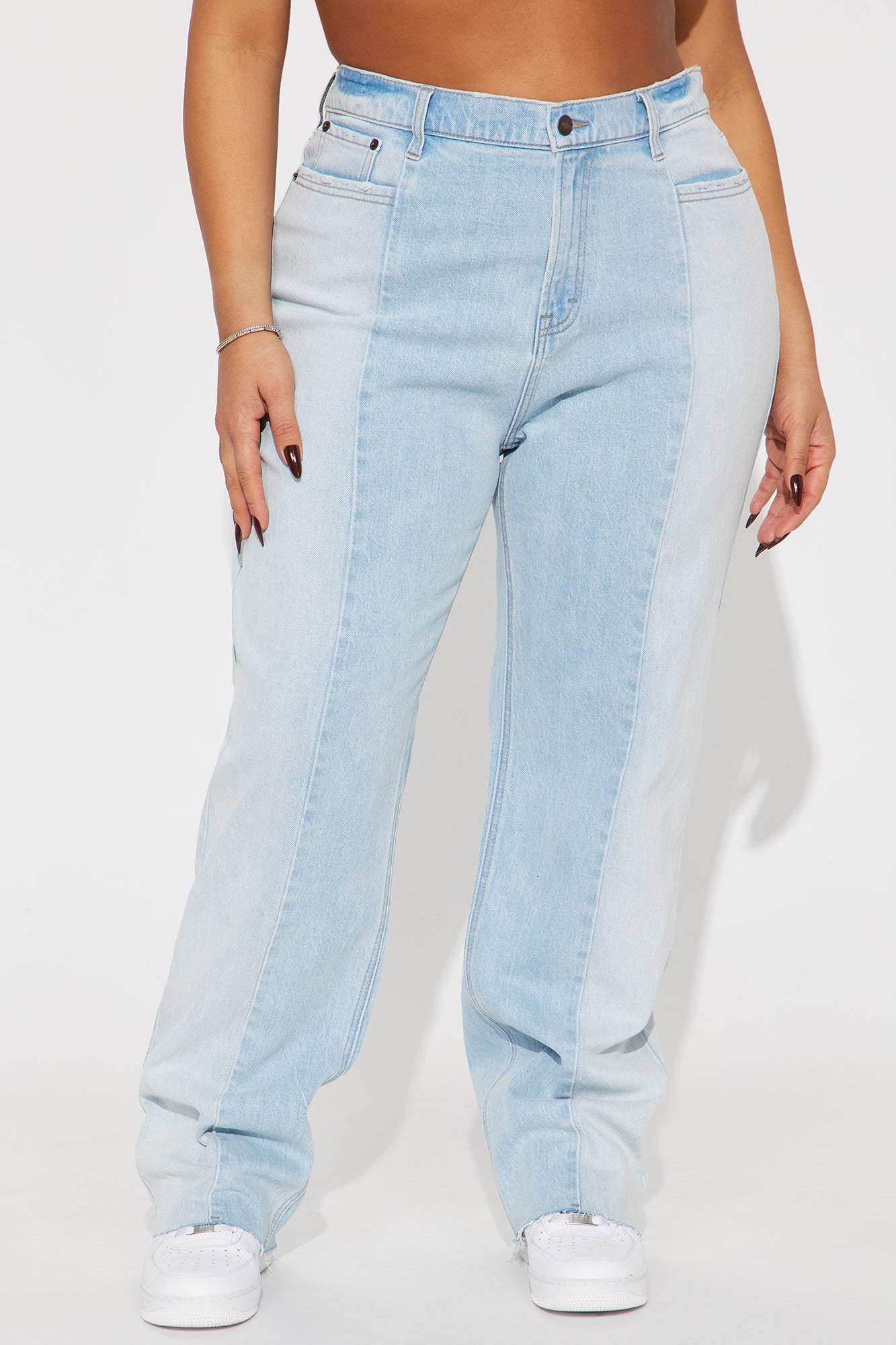 Andi Two Tone Straight Leg Jeans - Light Wash - Image 4