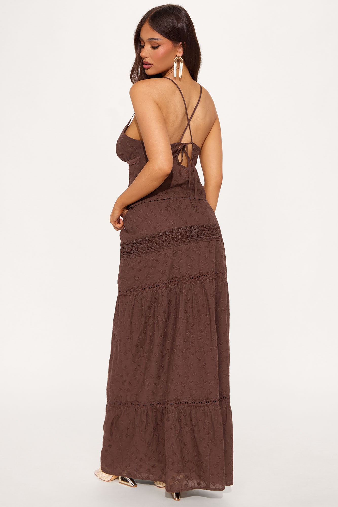 Camille Eyelet Maxi Skirt Set - Chocolate - Image 3