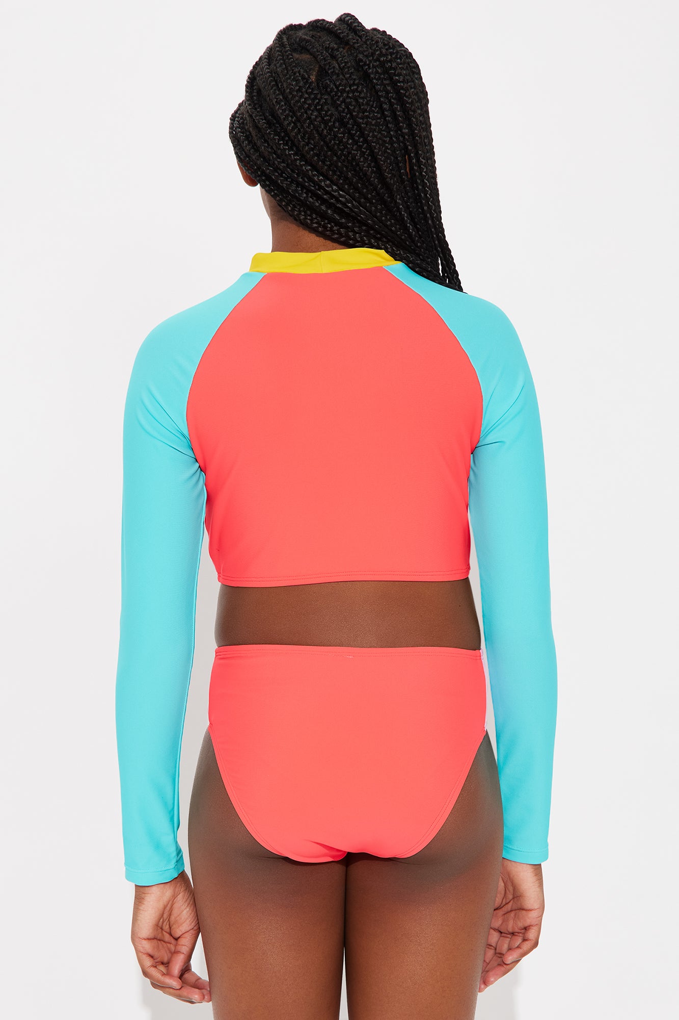 Mini Becca Colorblock Rashguard Crop Top 2 Piece Bikini - Multi Color - Image 3