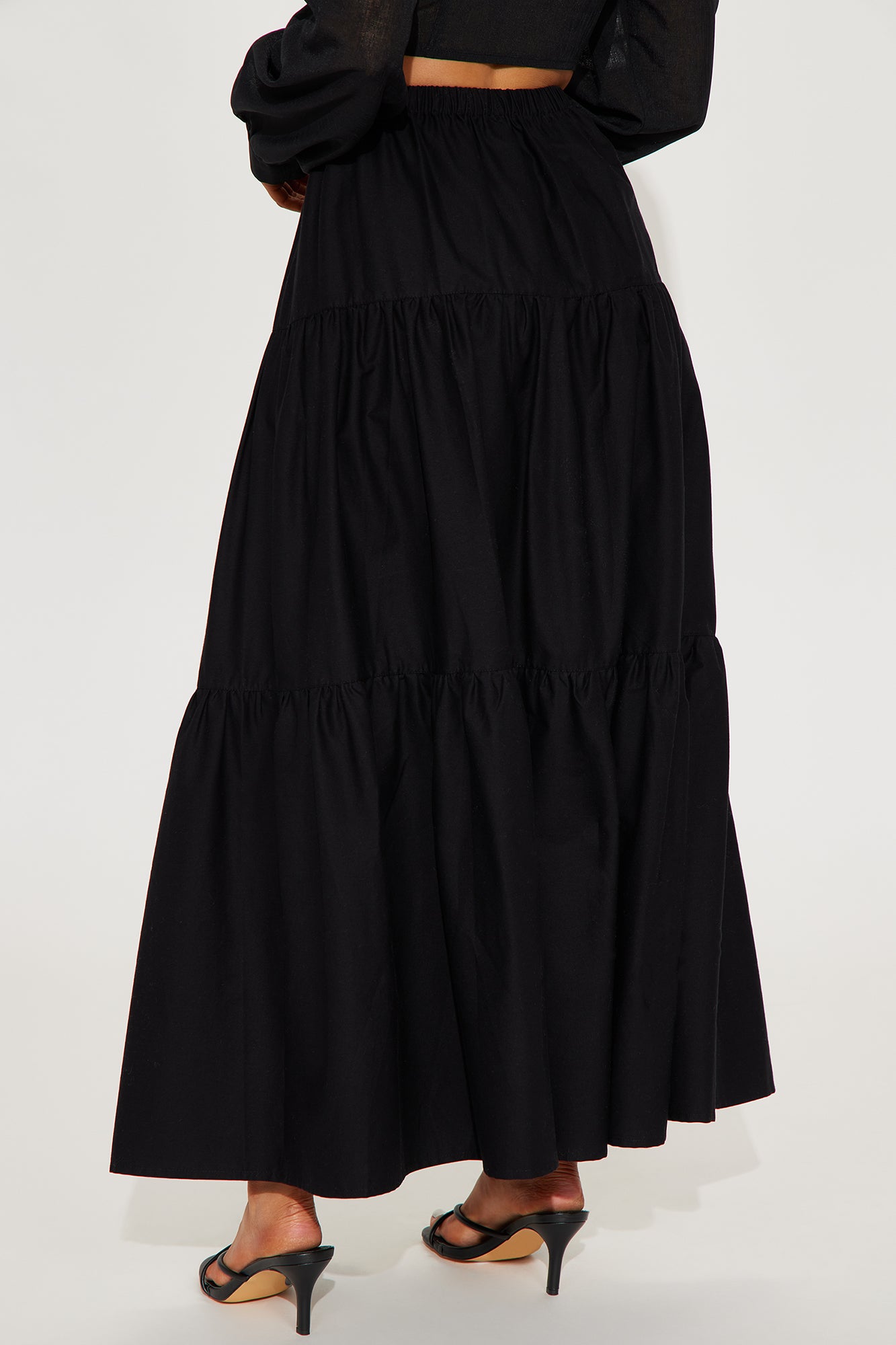 Zoey Poplin Tiered Maxi Skirt - Black - Image 3