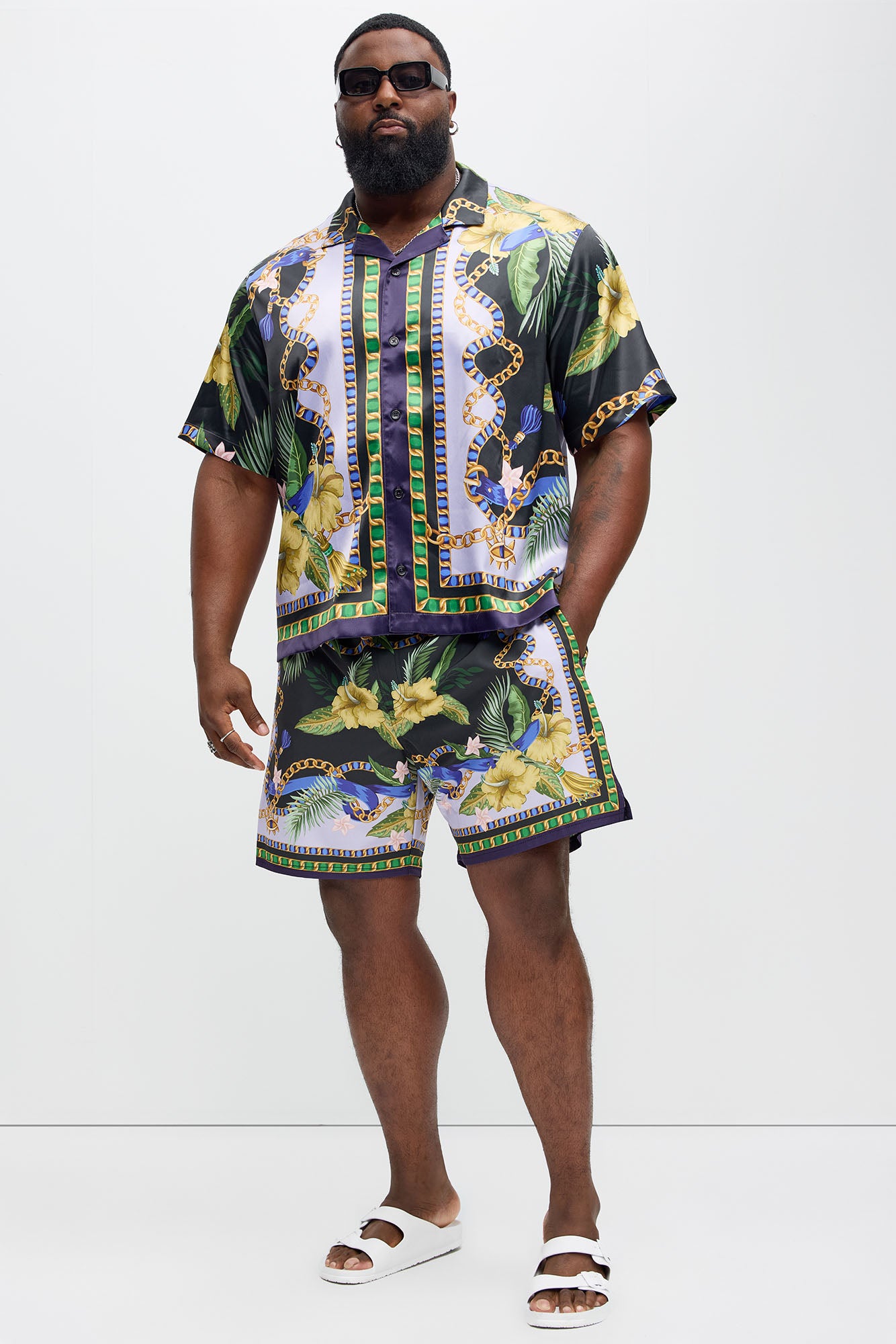 Baroque Floral Cuban Collar Button Up Shirt - Multi Color - Image 5