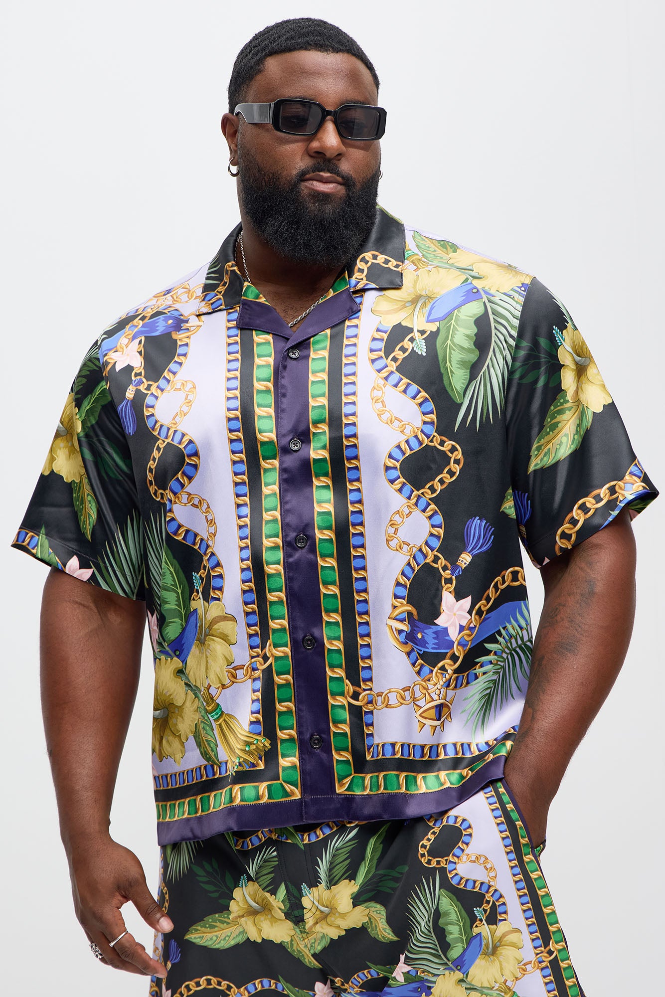 Baroque Floral Cuban Collar Button Up Shirt - Multi Color - Image 4