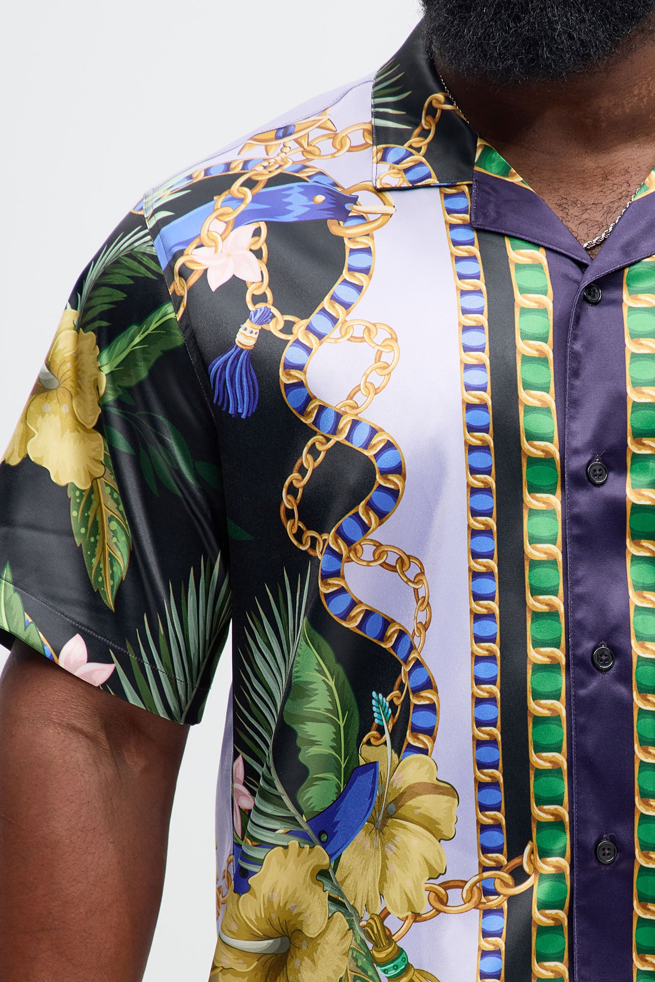 Baroque Floral Cuban Collar Button Up Shirt - Multi Color - Image 6