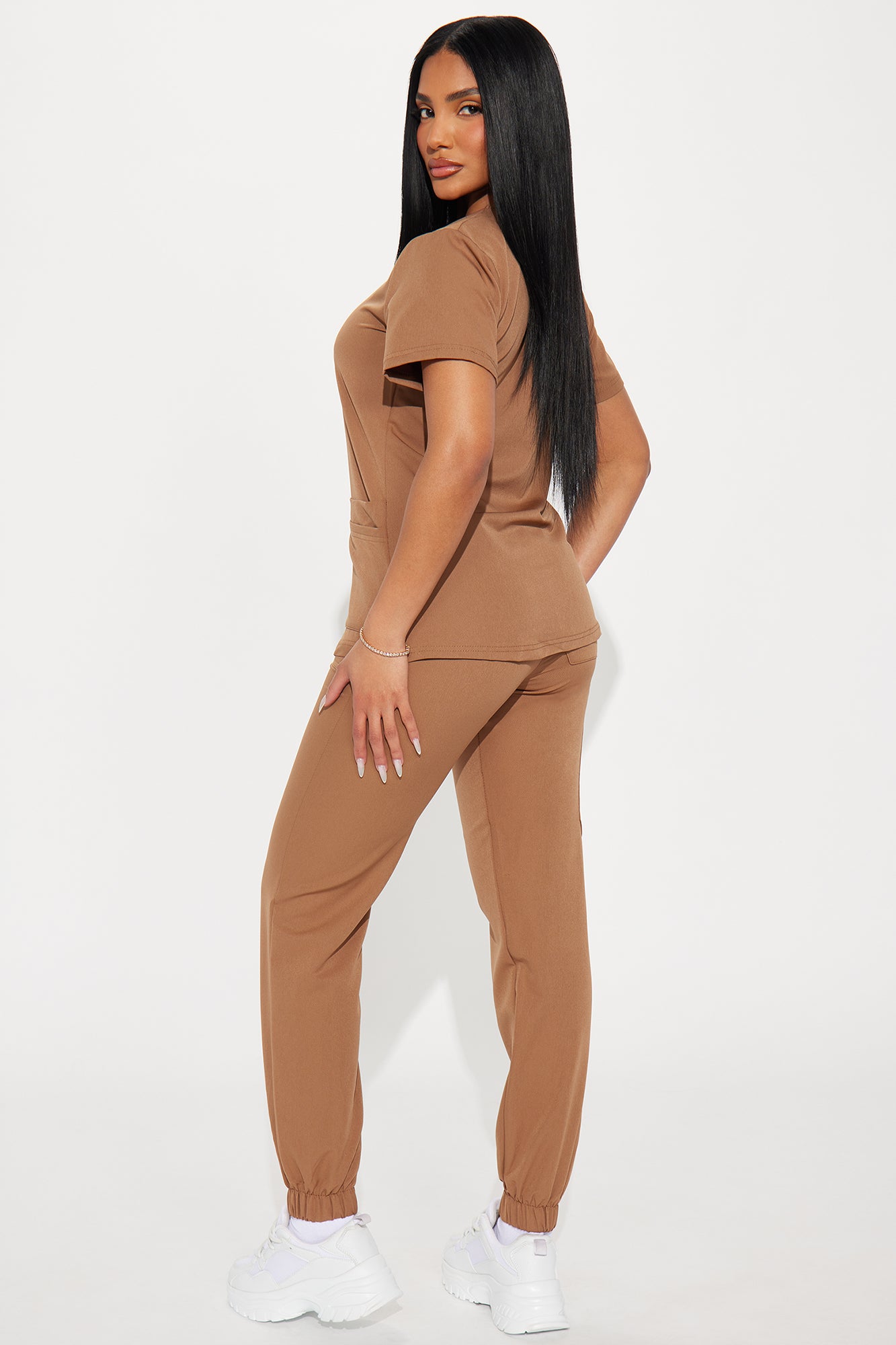 On The Daily 4 Way Stretch Scrub Uniform Jogger Set - Chocolate - Image 3