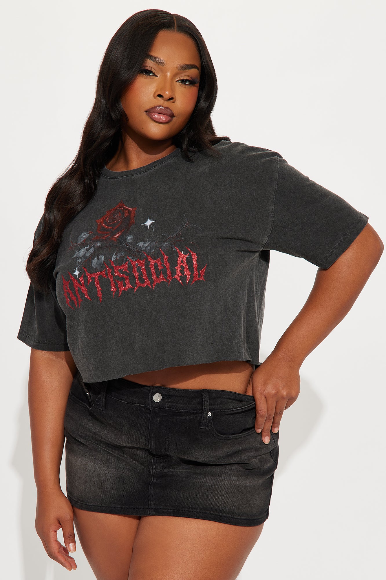 Anti Social Roses Washed Tee - Black - Image 6