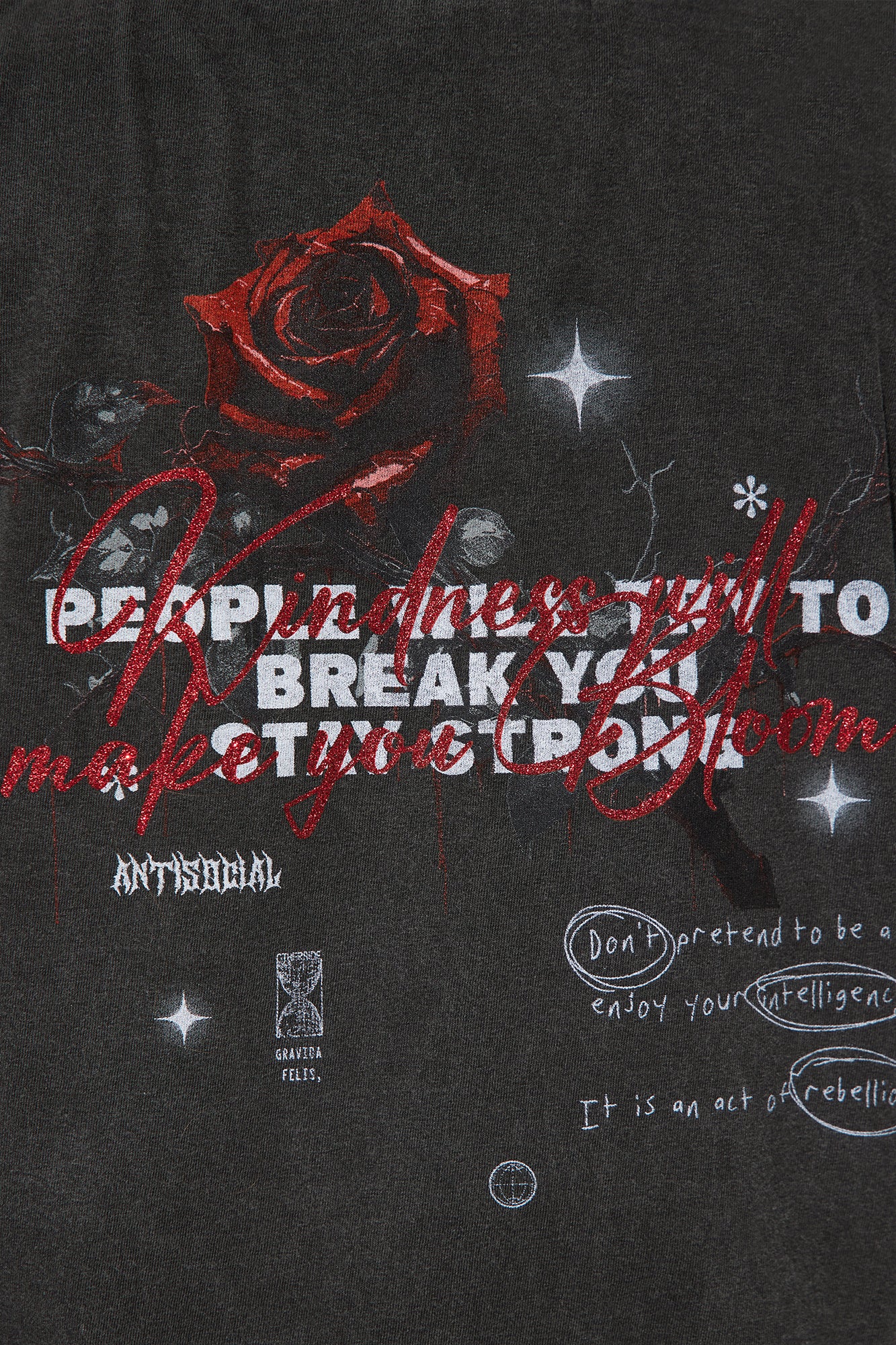 Anti Social Roses Washed Tee - Black - Image 9