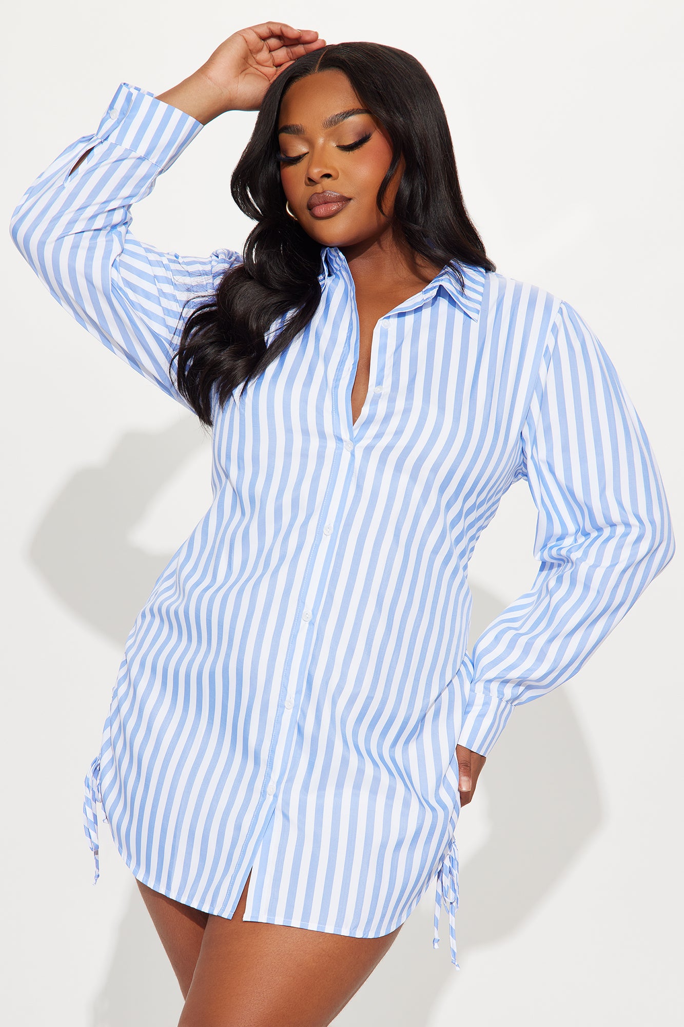 Voni Striped Shirt Mini Dress - Blue/combo - Image 6