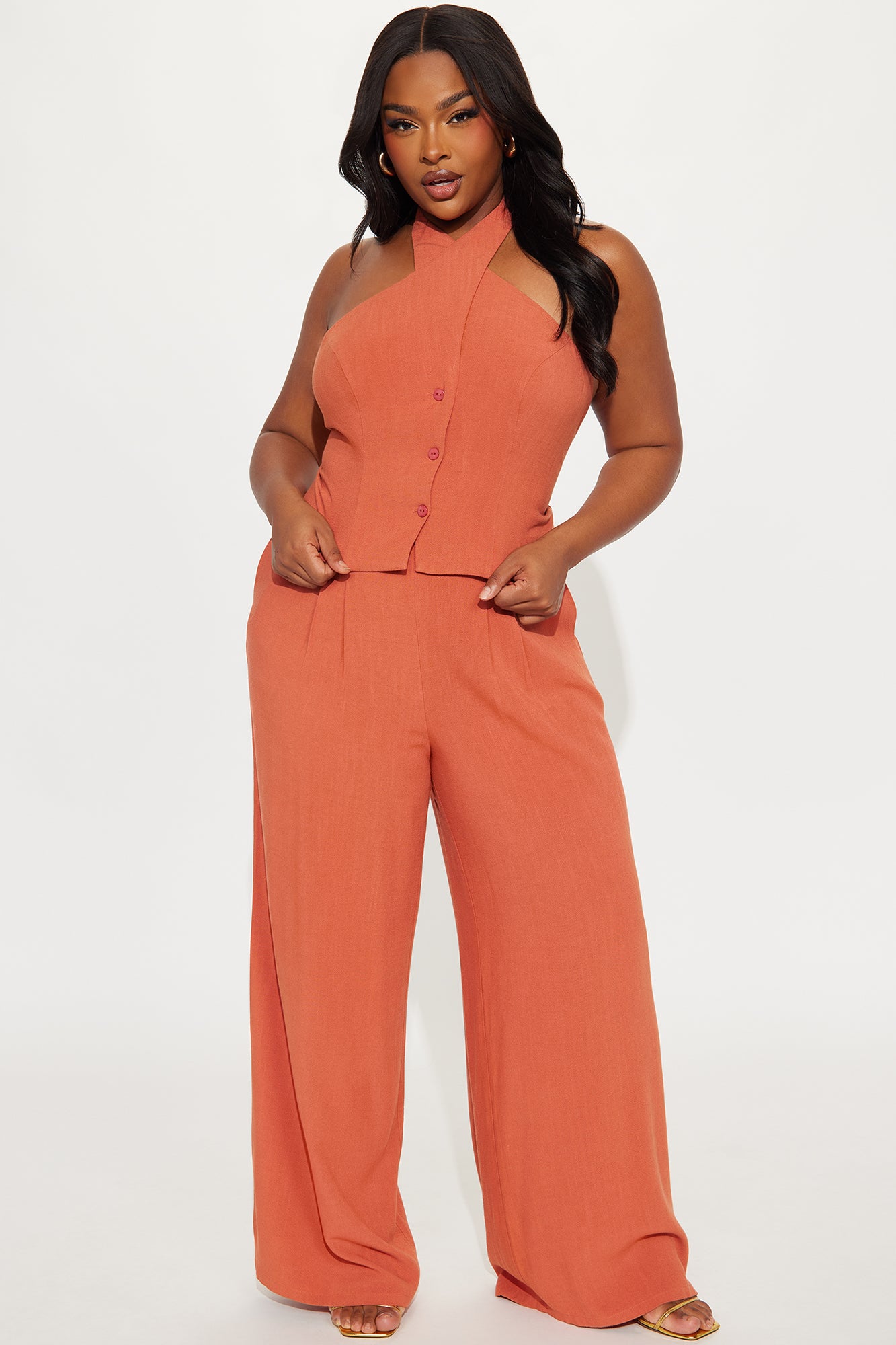 Johanna Linen Pant Set - Rust - Image 4