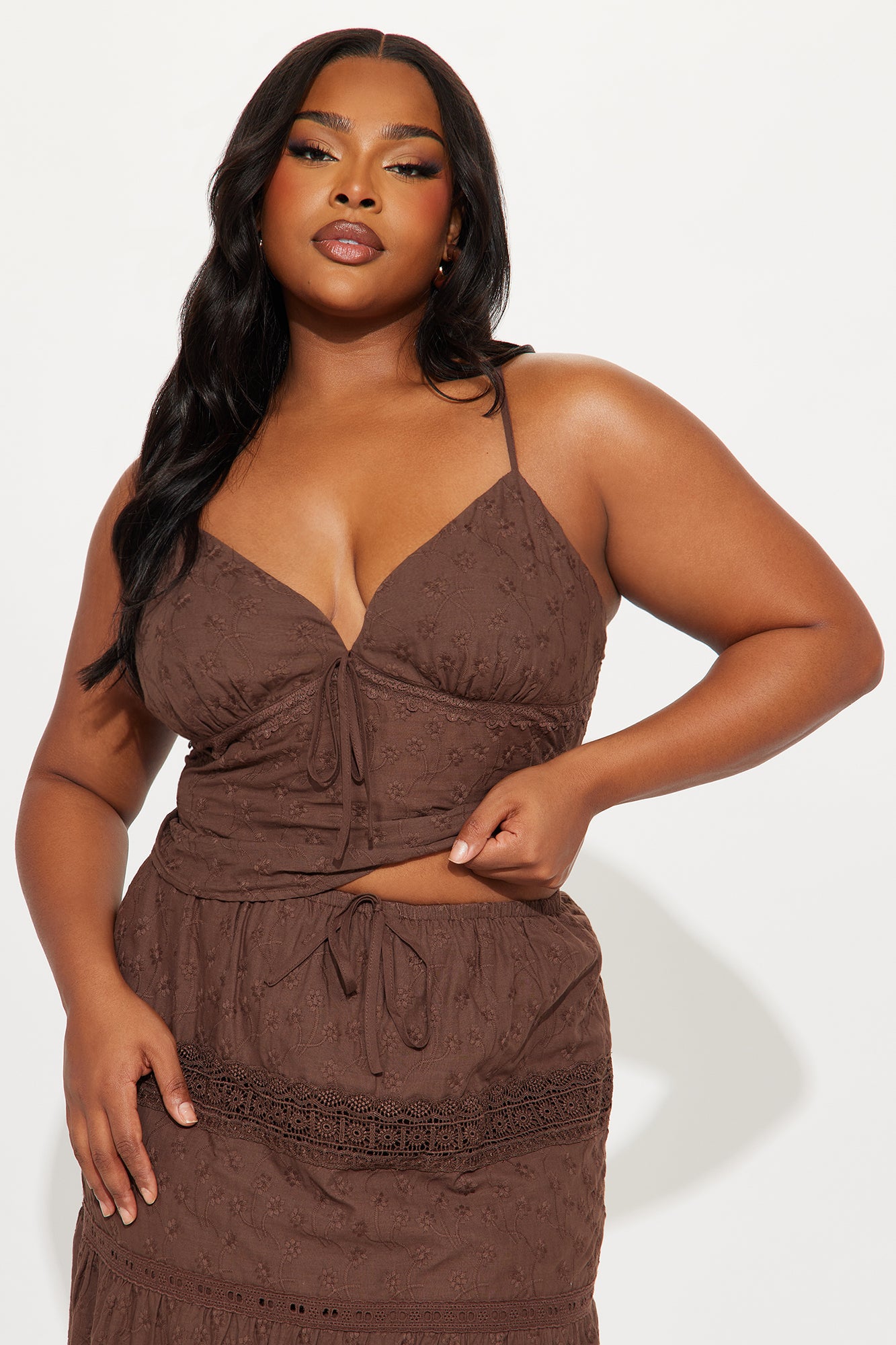 Camille Eyelet Maxi Skirt Set - Chocolate - Image 5