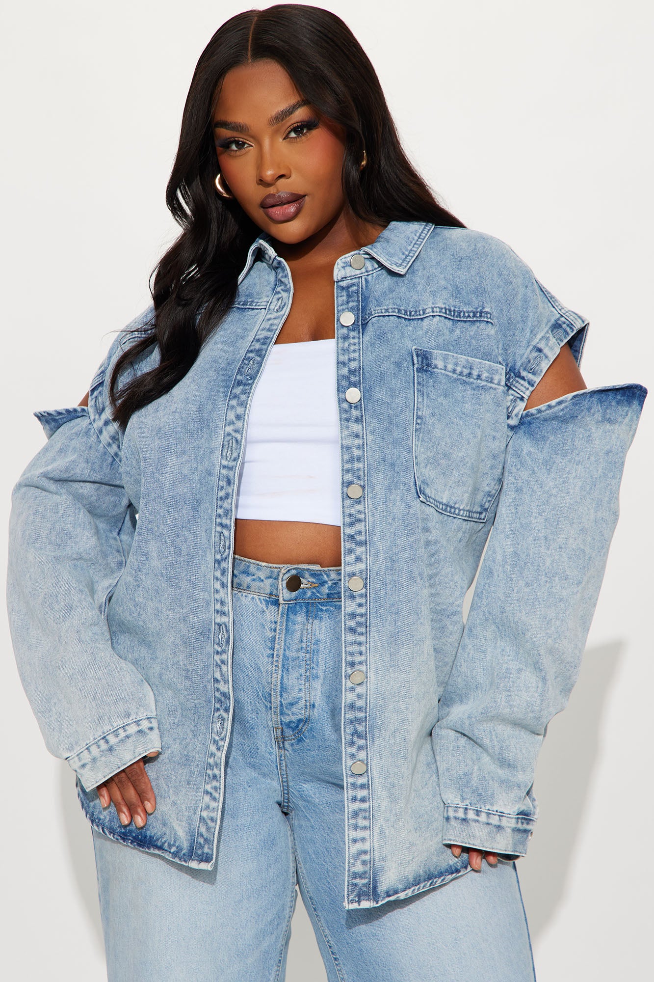 Feeling Grunge Denim Shacket - Light Wash - Image 5