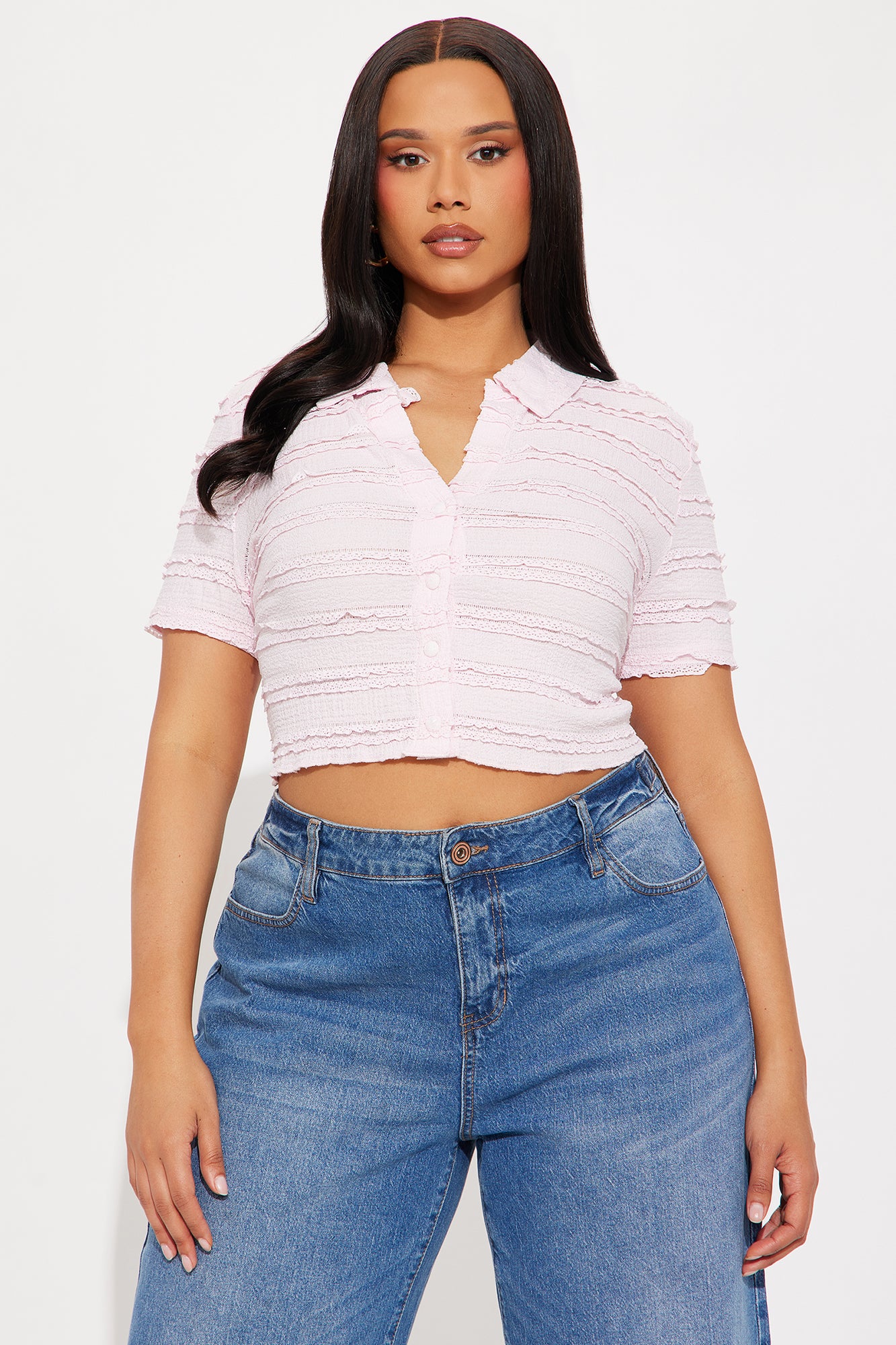 Don't Ruffle My Vibe Short Sleeve Collar Top - Pink - Image 4