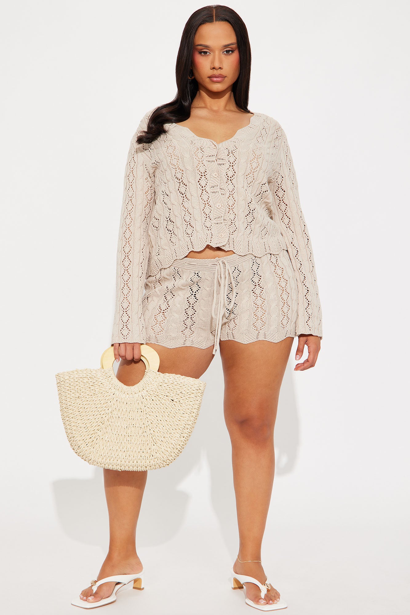 Ariella Crochet Short Set - Taupe - Image 5