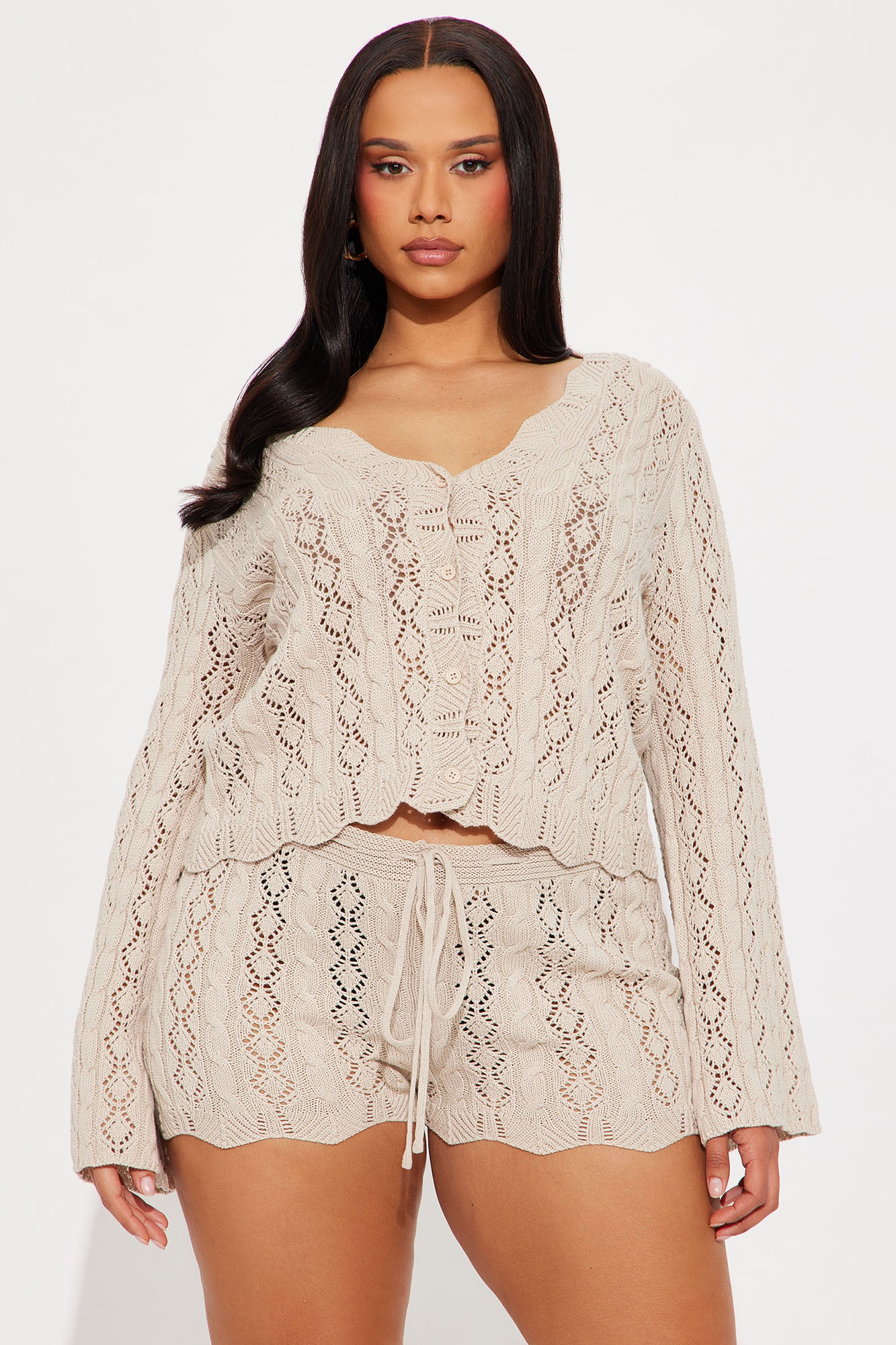 Ariella Crochet Short Set - Taupe - Image 4