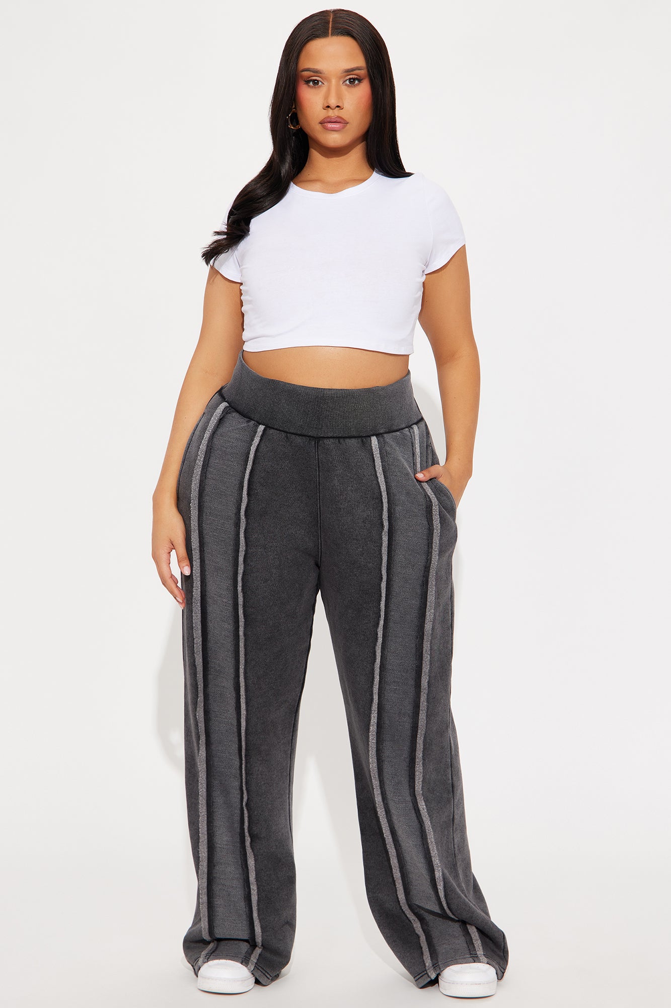 Chilled Out Fleece Wide Leg Pant - Charcoal - Image 4