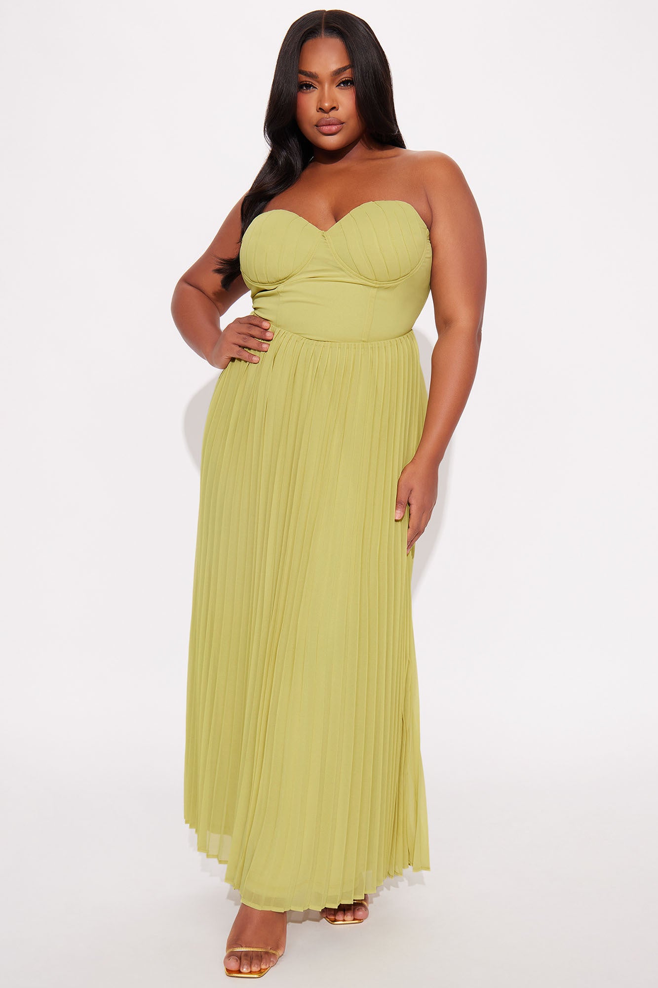 Stephanie Chiffon Pleated Gown - Chartreuse - Image 4