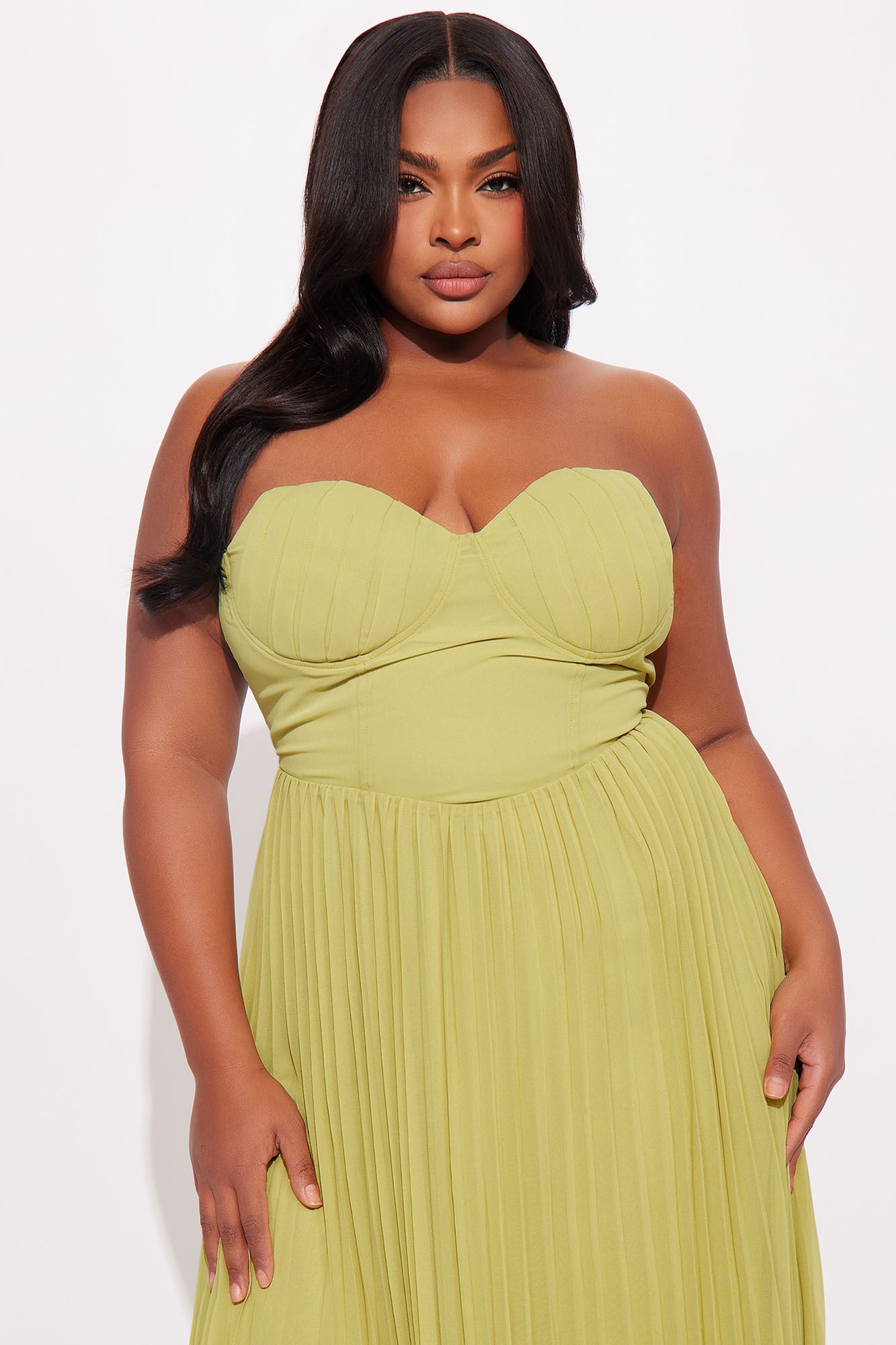 Stephanie Chiffon Pleated Gown - Chartreuse - Image 5