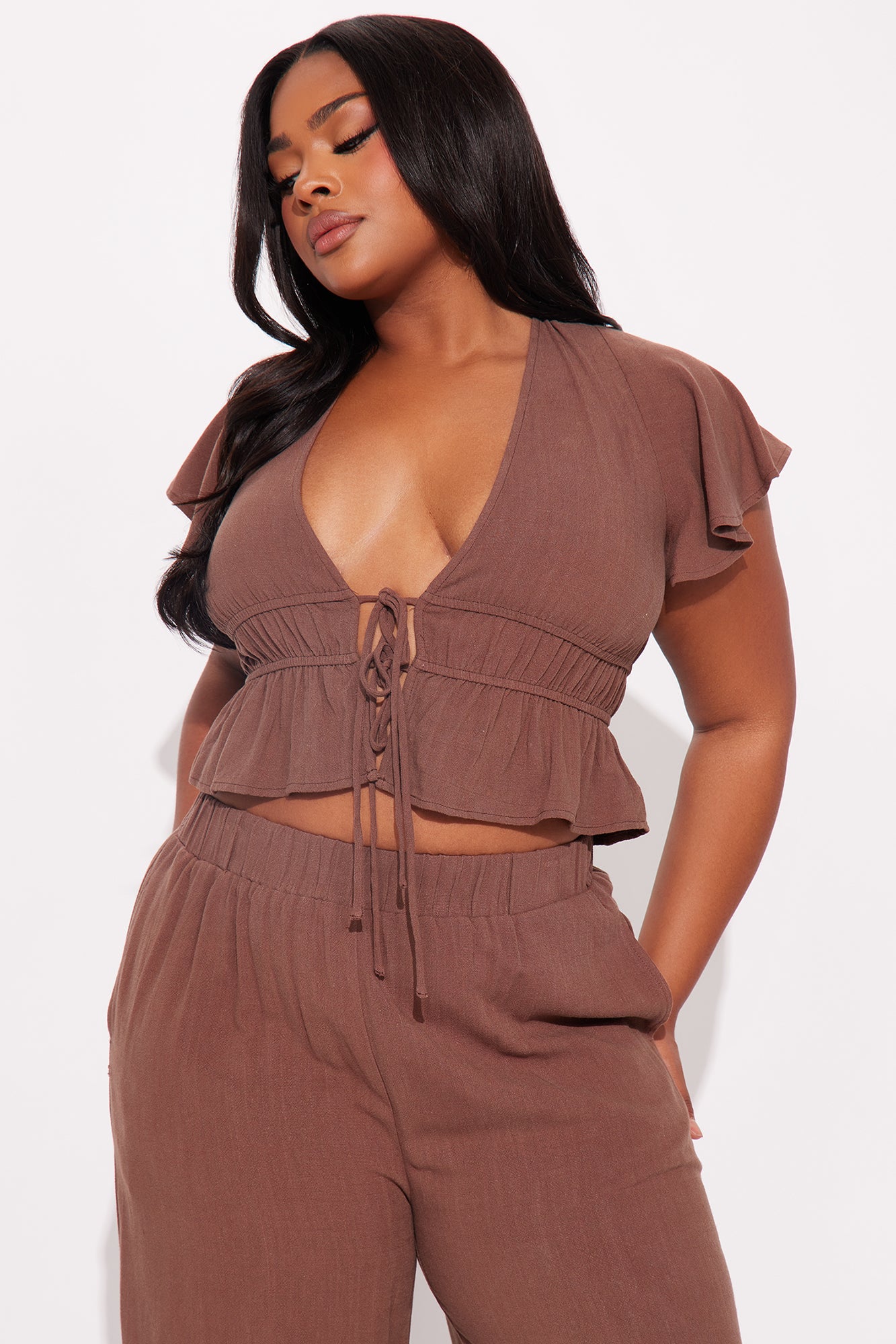 Zaya Linen Pant Set - Chocolate - Image 5