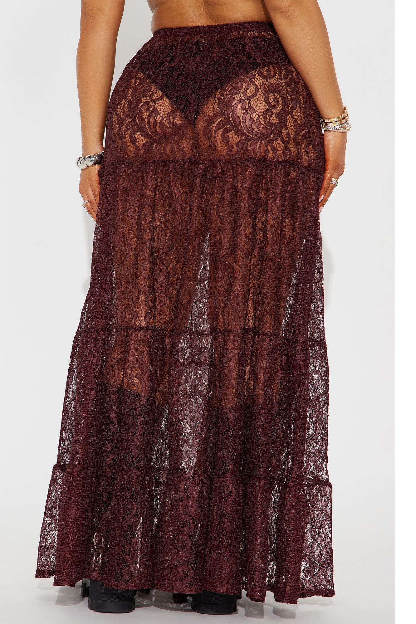 Victoria Lace Tiered Maxi Skirt - Chocolate - Image 3