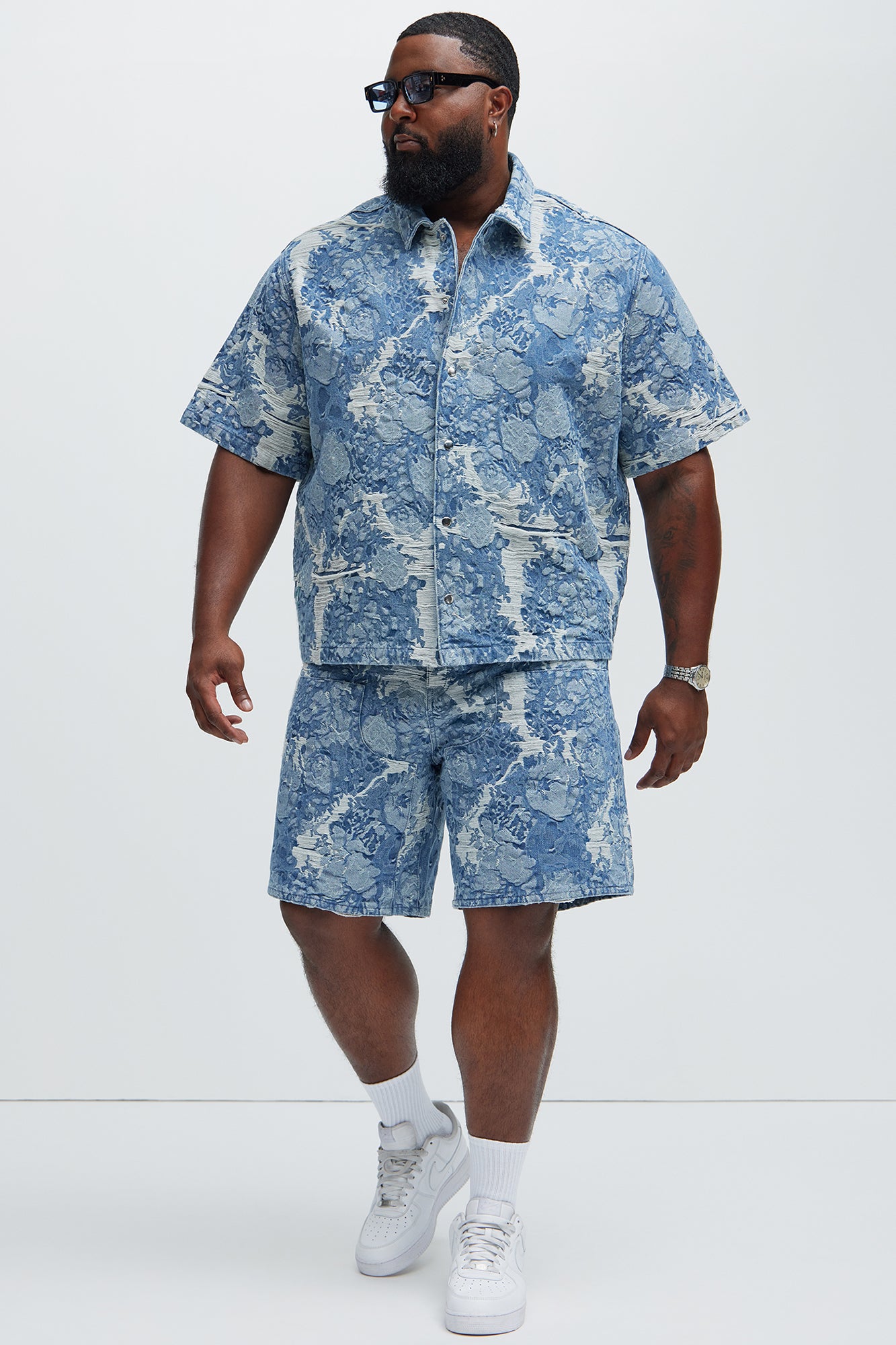 Inspired Jacquard Denim Shirt  - Light Wash - Image 6