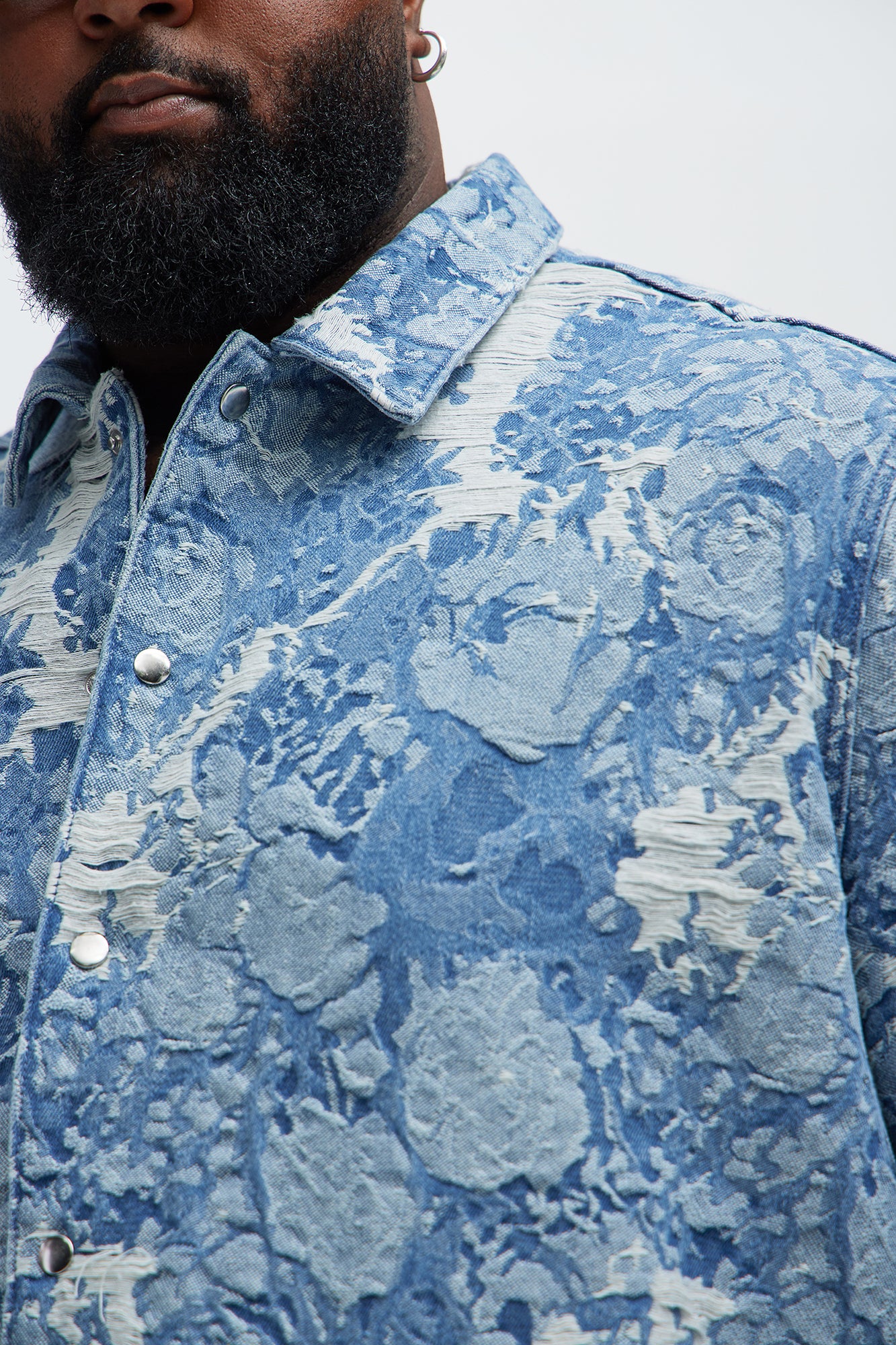 Inspired Jacquard Denim Shirt  - Light Wash - Image 7