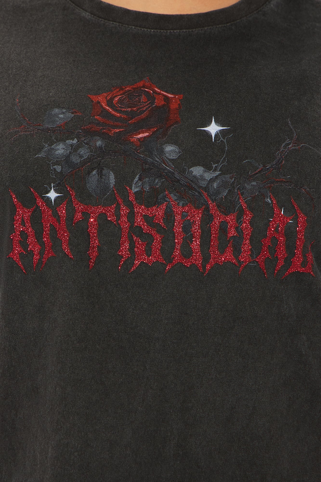 Anti Social Roses Washed Tee - Black - Image 4