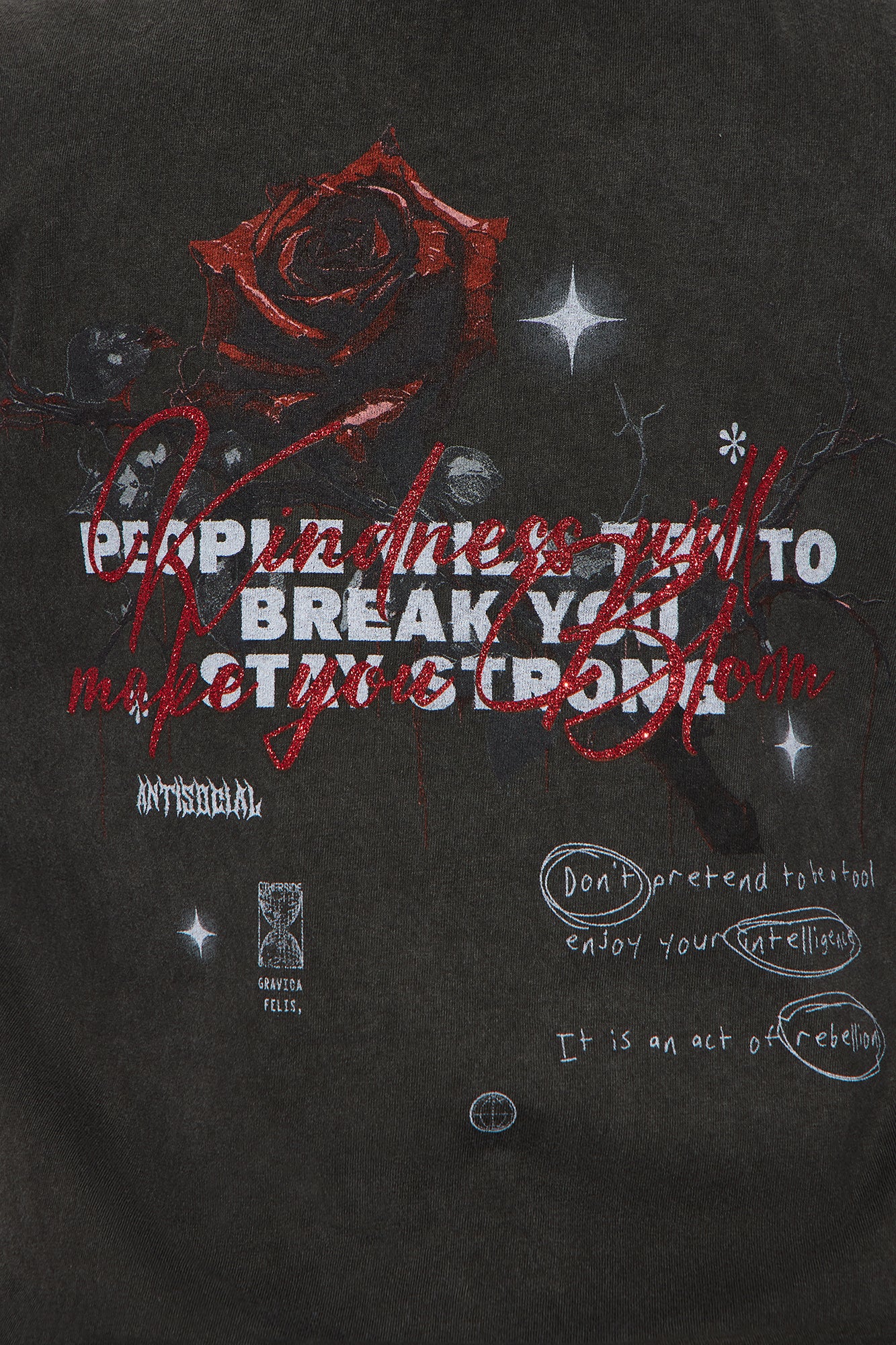 Anti Social Roses Washed Tee - Black - Image 5