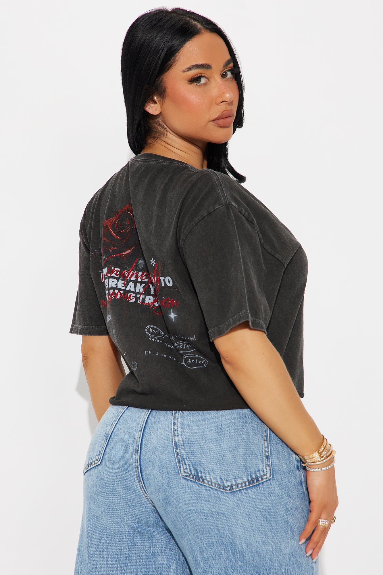 Anti Social Roses Washed Tee - Black - Image 3