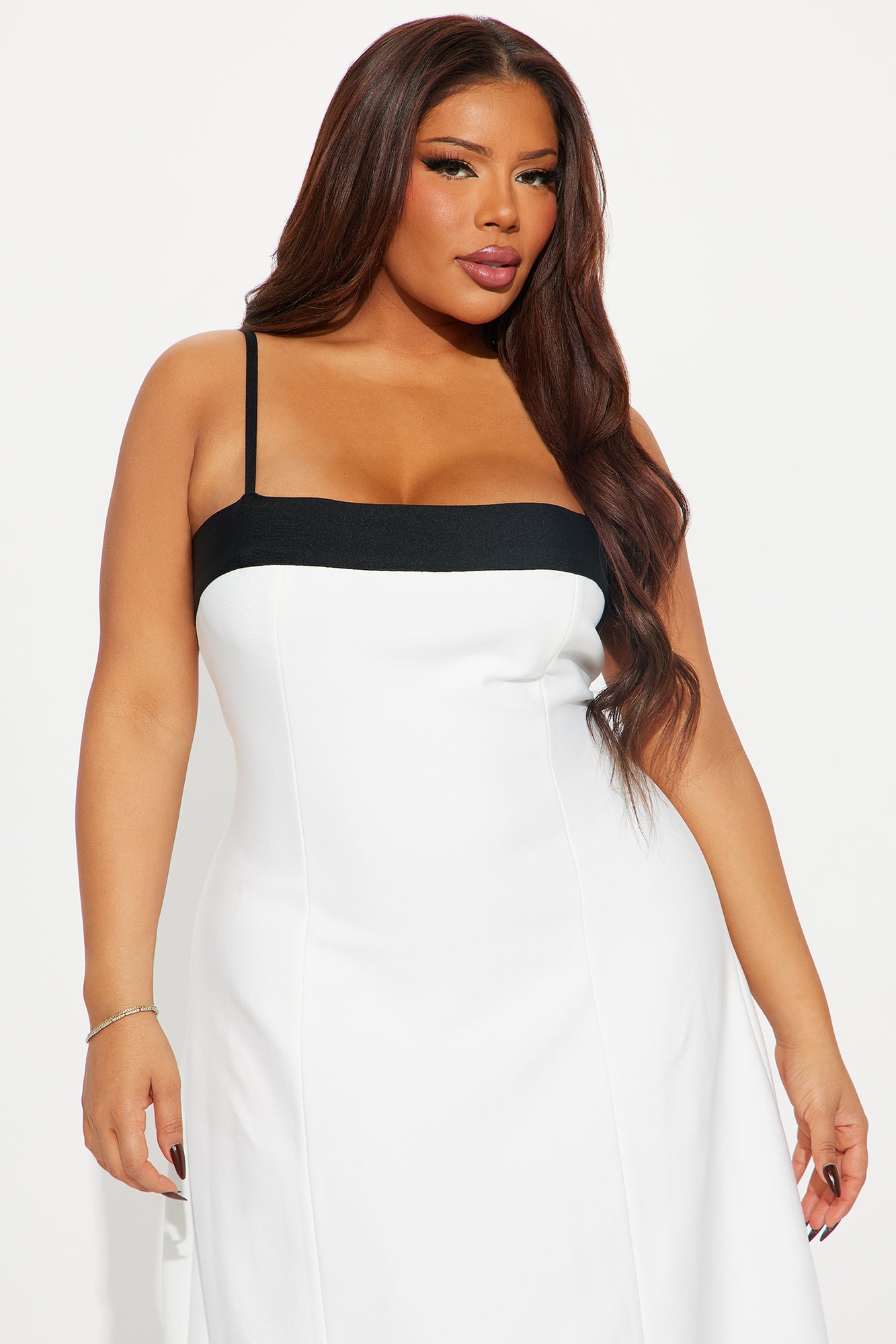 Contemporary Chic Bandage Midi Dress - White/Black - Image 5