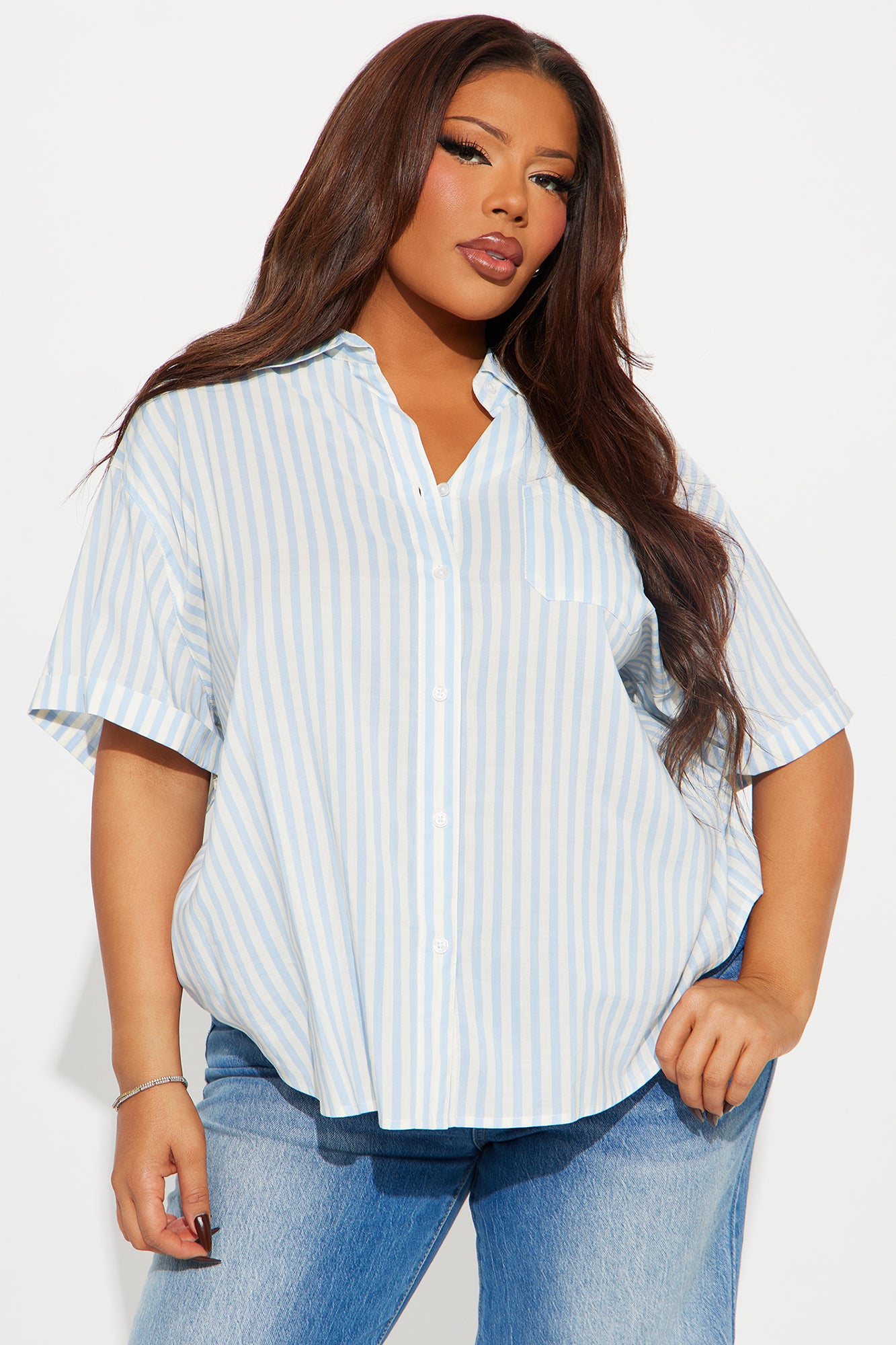 Breana Striped Button Front Shirt - Blue/combo - Image 4