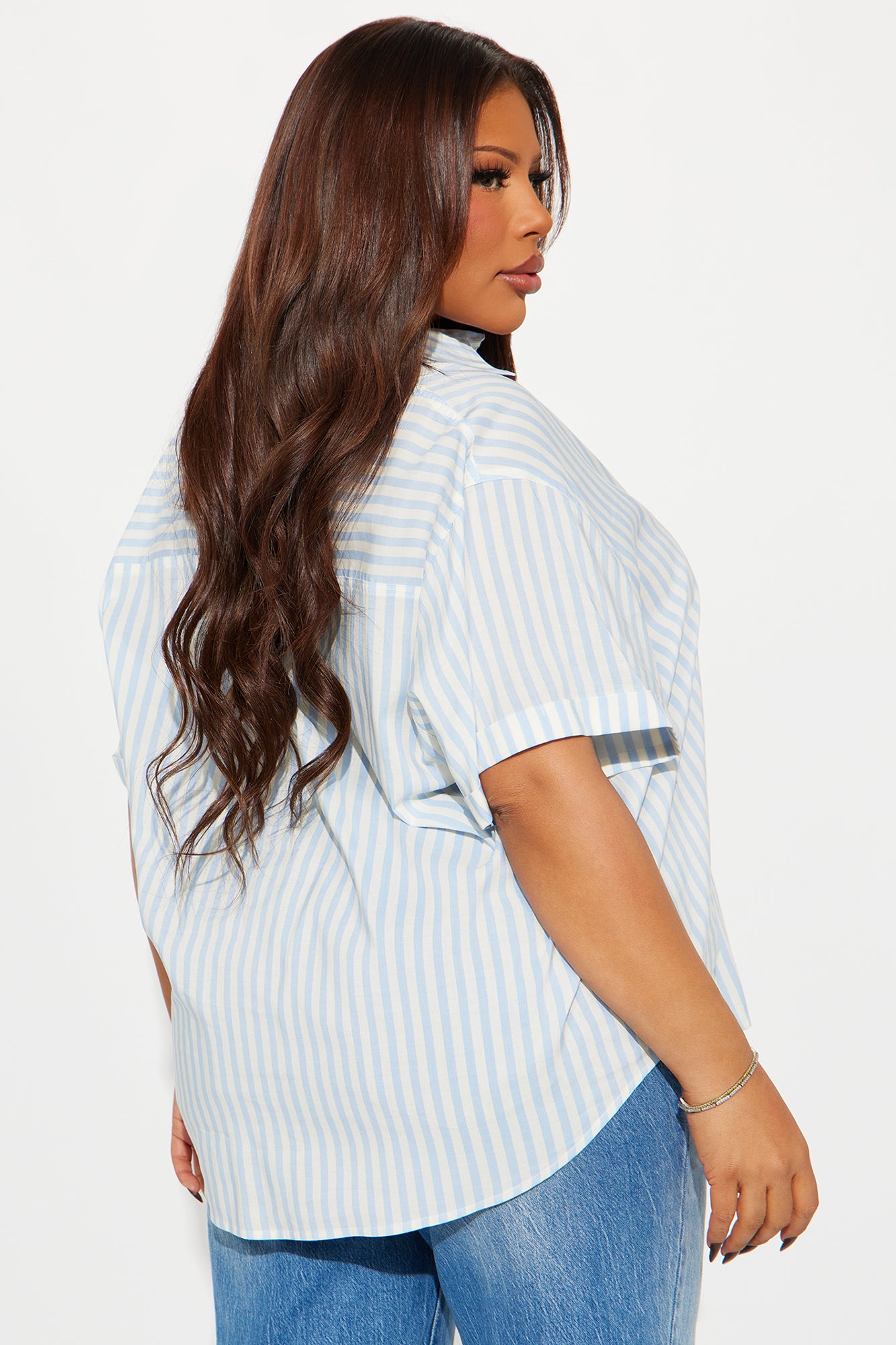 Breana Striped Button Front Shirt - Blue/combo - Image 6