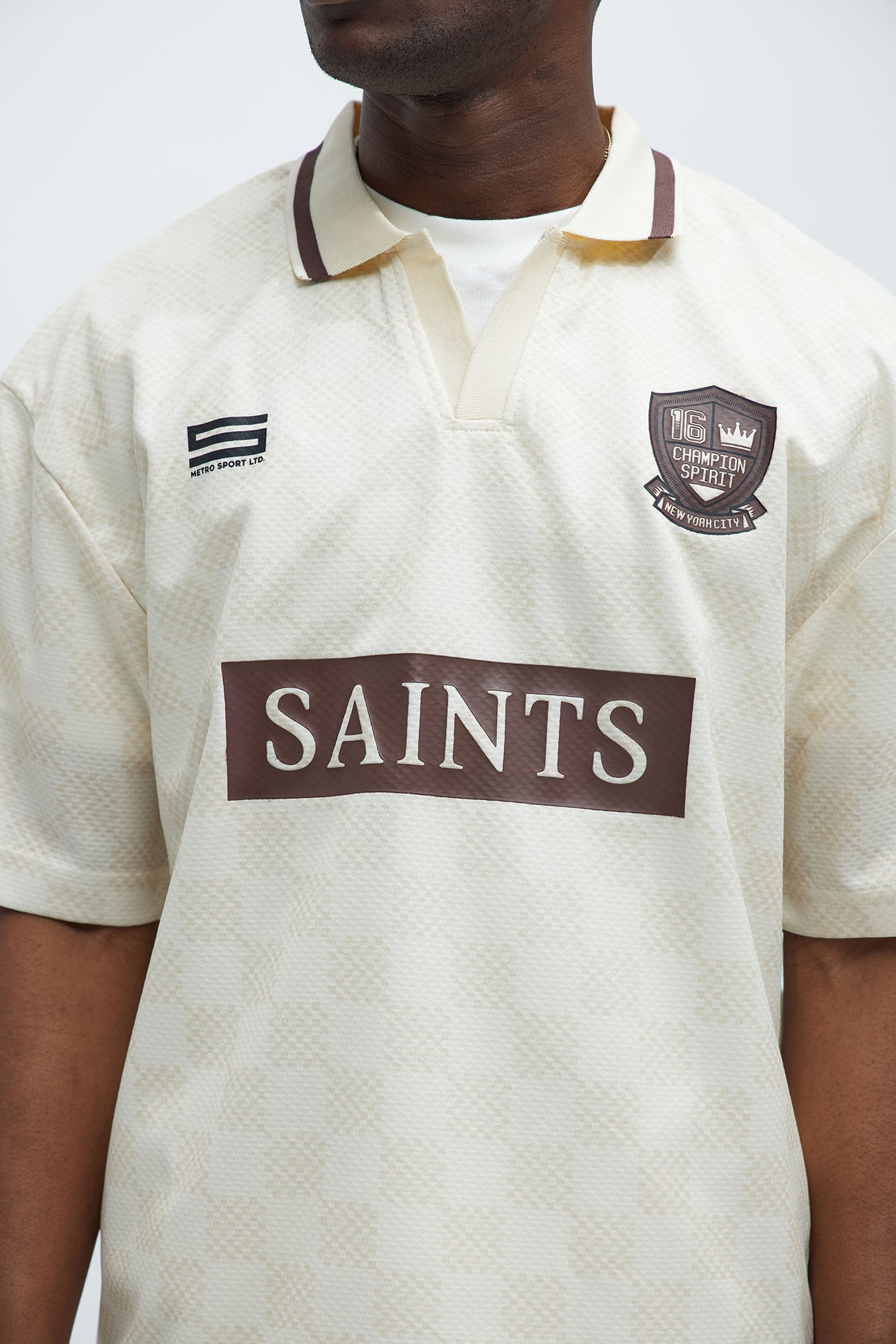 Saints Checkered Johnny Collar Soccer Jersey - Natural/Combo - Image 3
