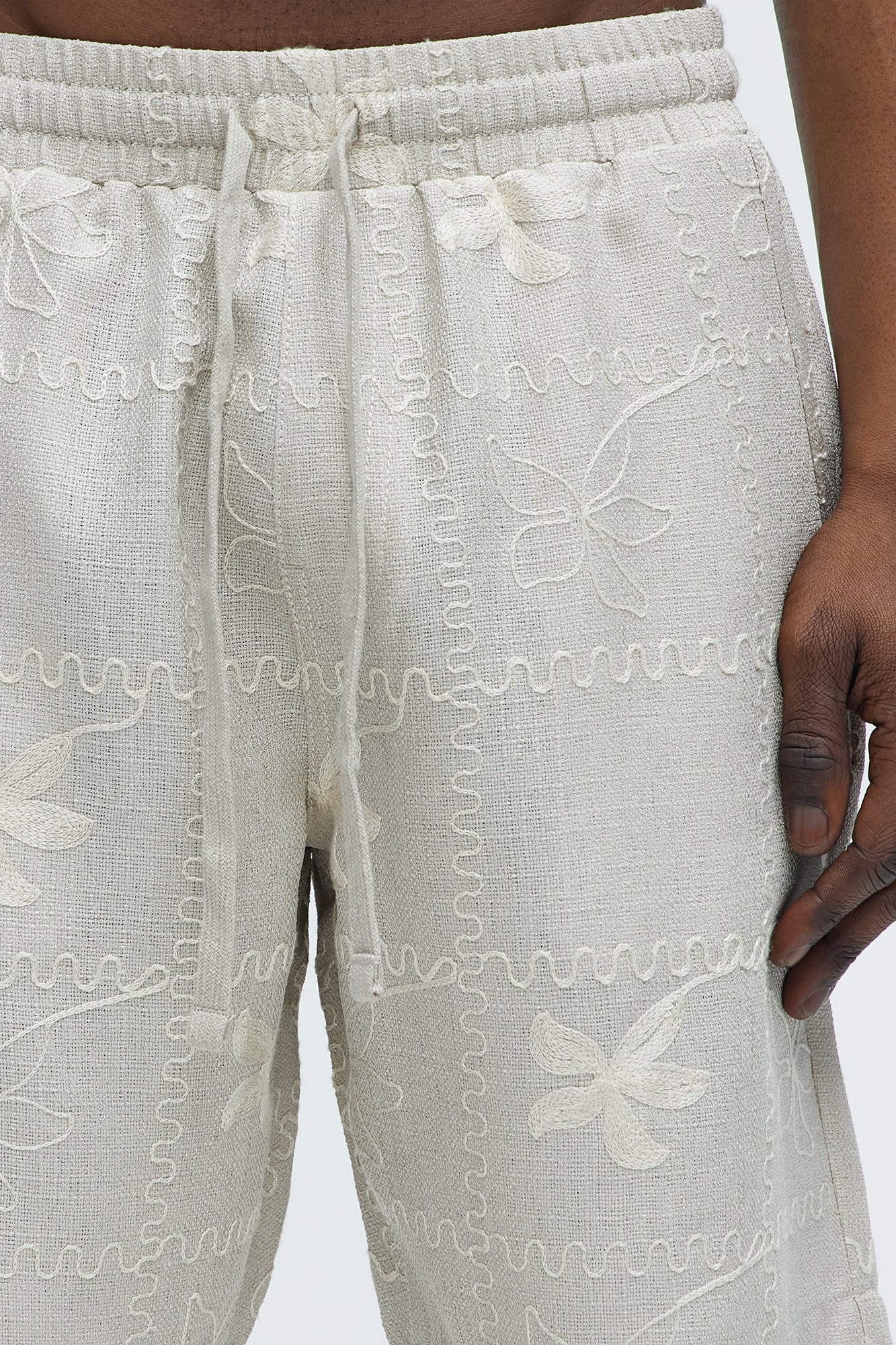 Embroidered Flowers Relaxed Shorts - Stone/Combo - Image 3