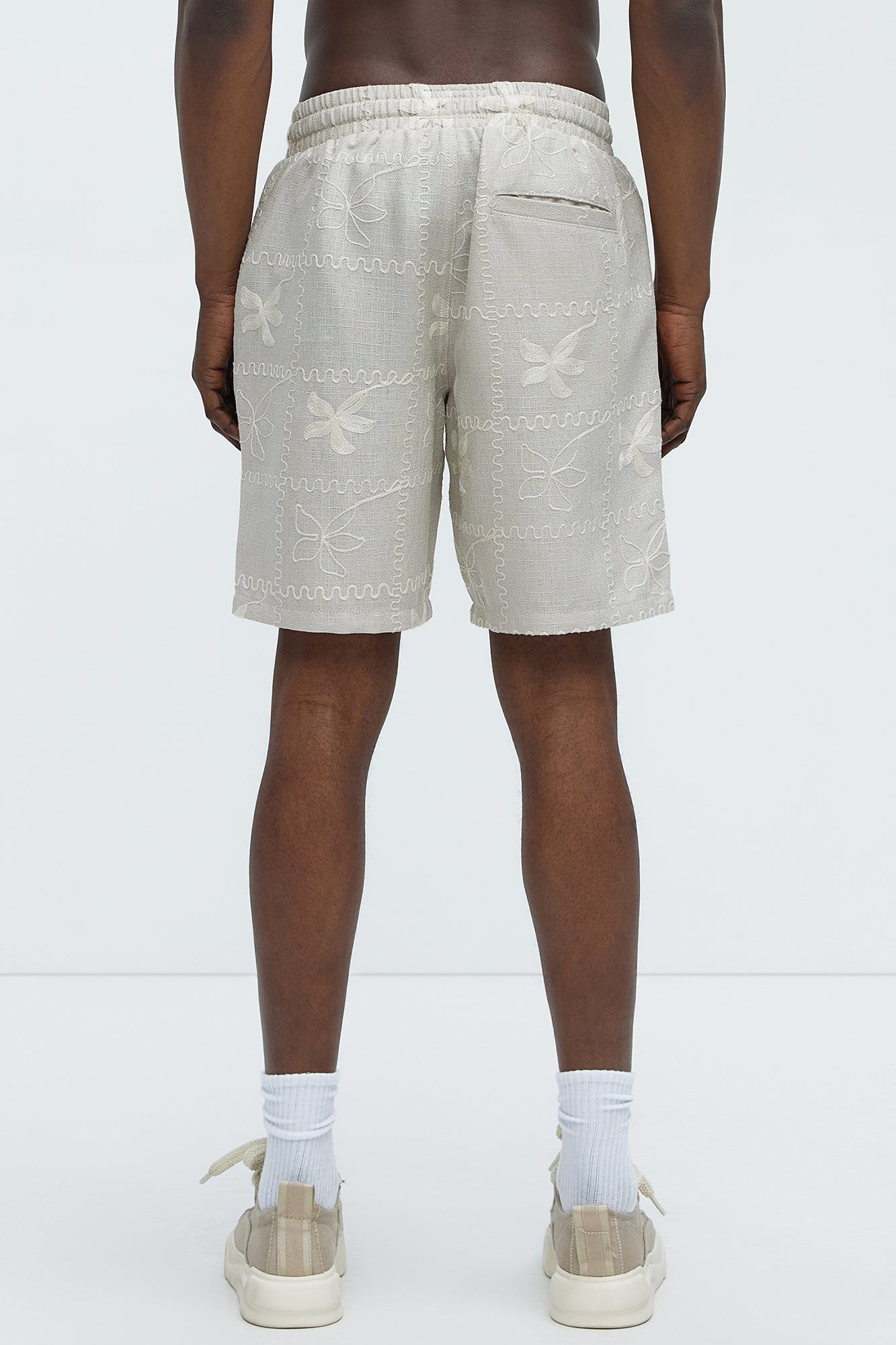 Embroidered Flowers Relaxed Shorts - Stone/Combo - Image 5