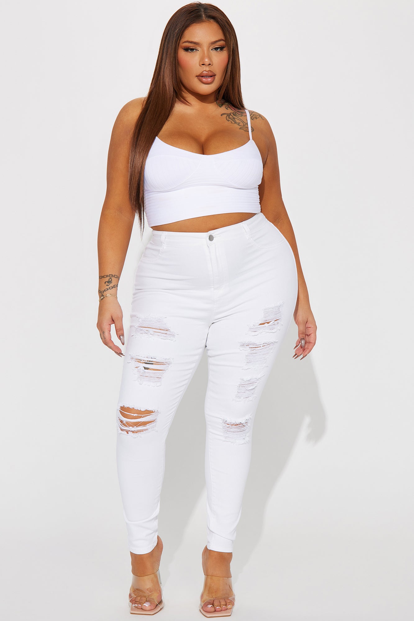 Let's Hit It Ripped Stretch Skinny Jeans - White - Image 4